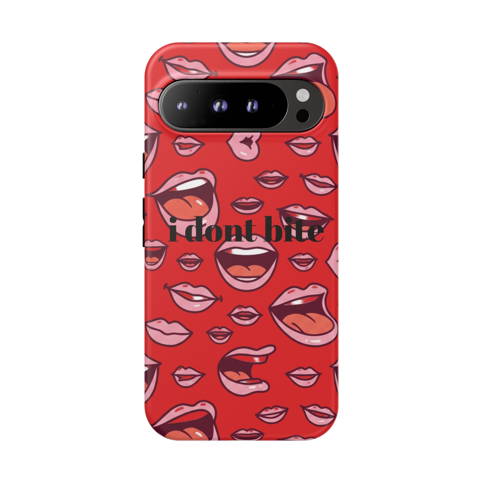 Bold Red Lips Phone Case – "I don’t bite" Graphic Tough Case