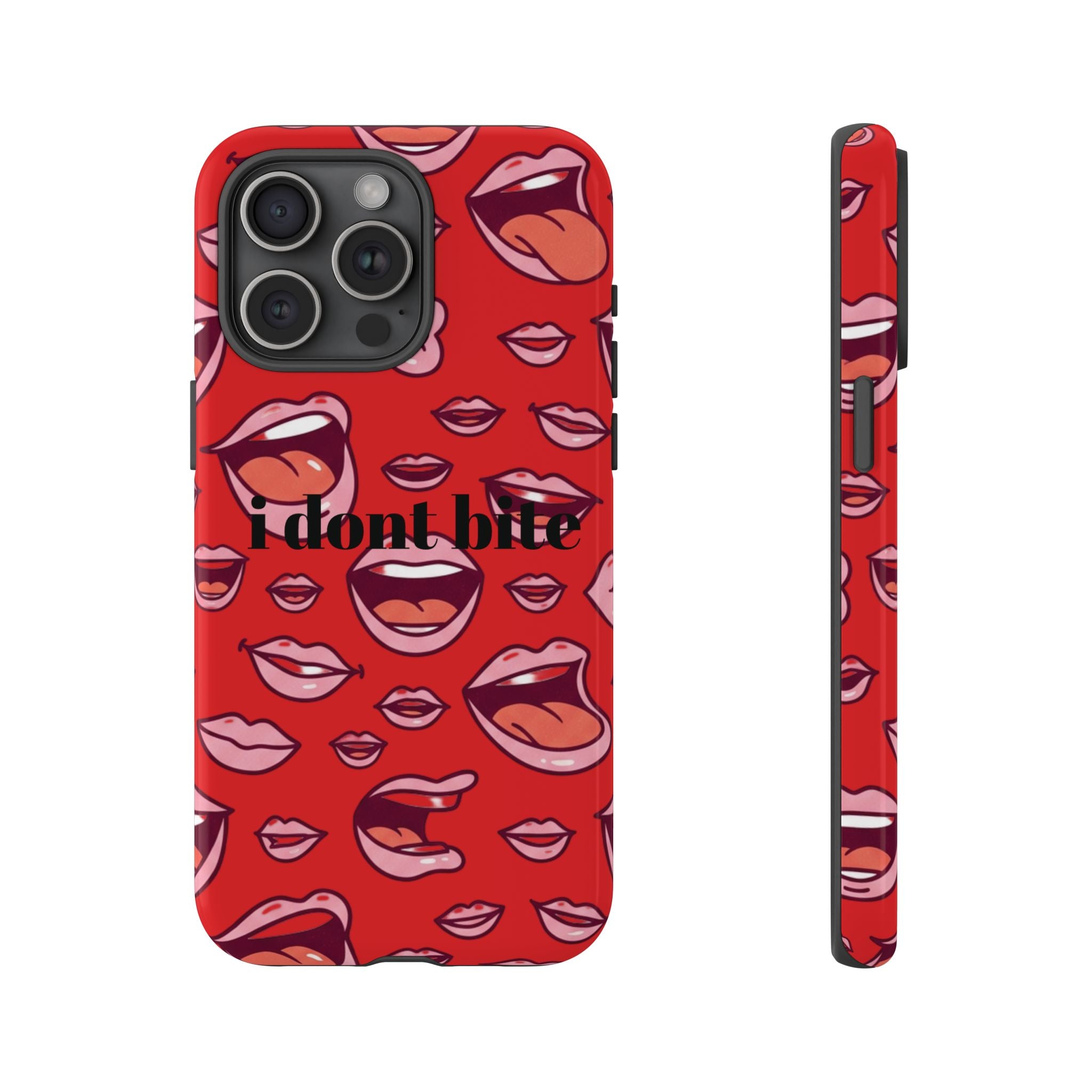 Bold Red Lips Phone Case – "I don’t bite" Graphic Tough Case