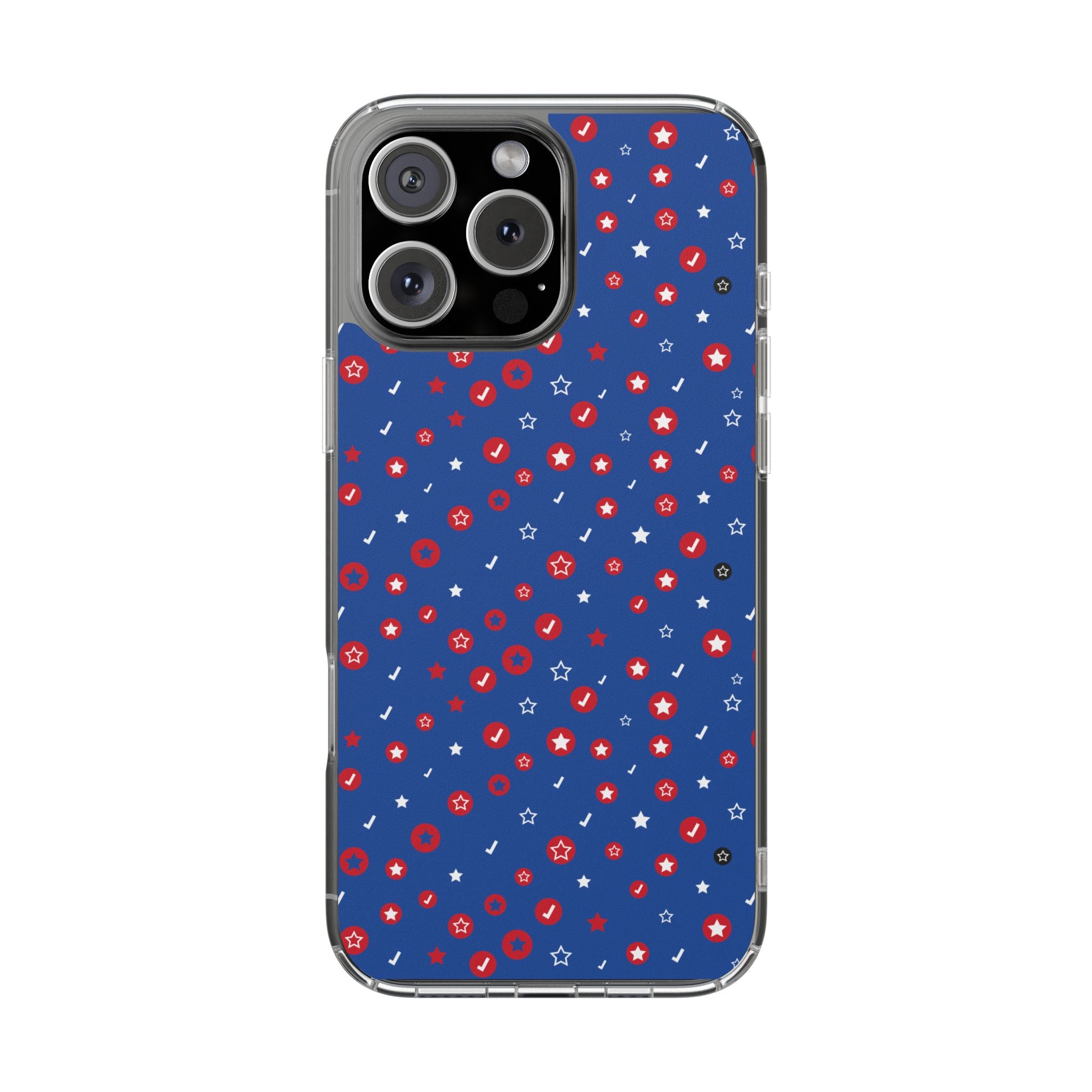 Clear Magnetic Phone Case — Navy Confetti Stars & Dots Impact-Resistant