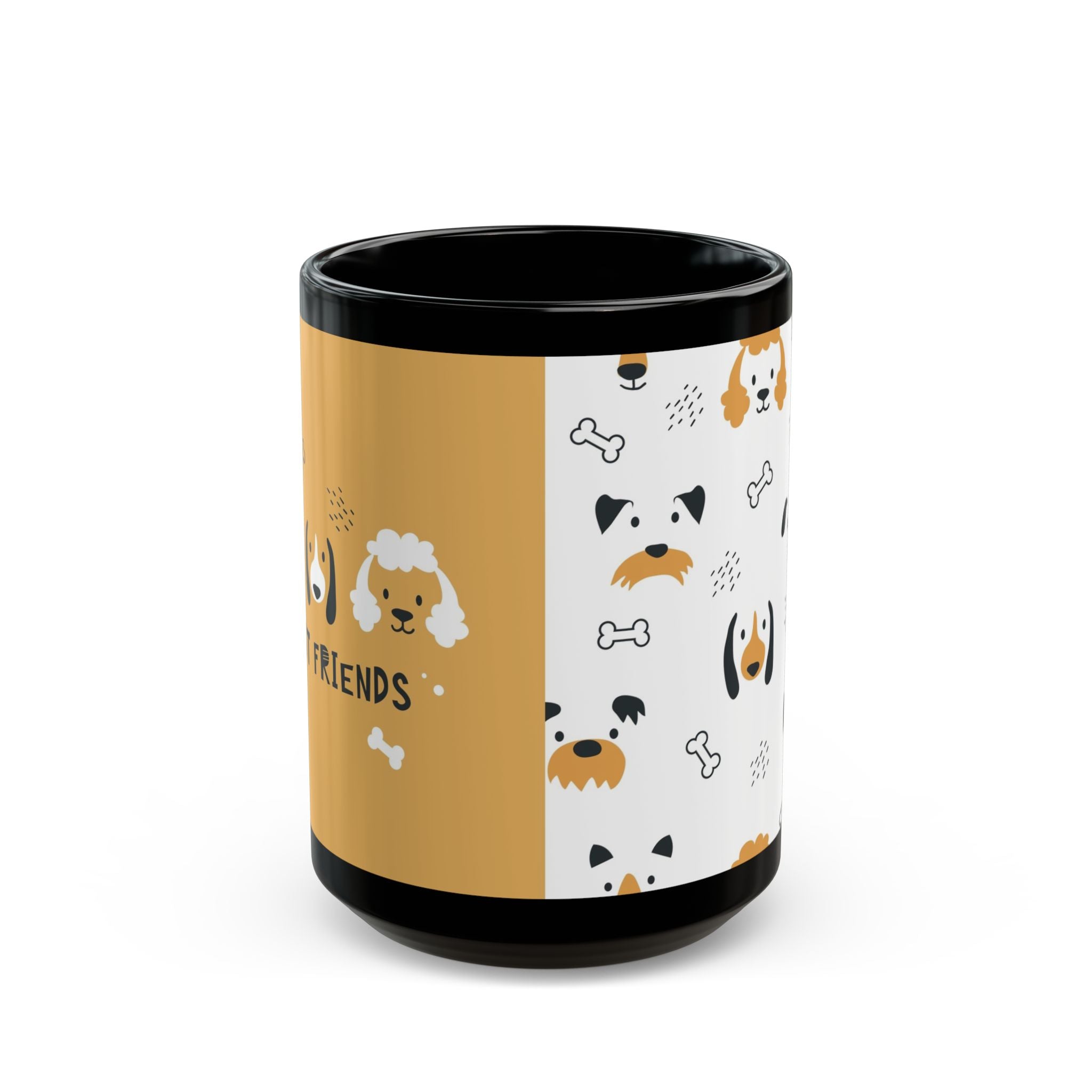 Dog Friends Ceramic Black Mug — Cute Paw Print Pattern, 11oz & 15oz