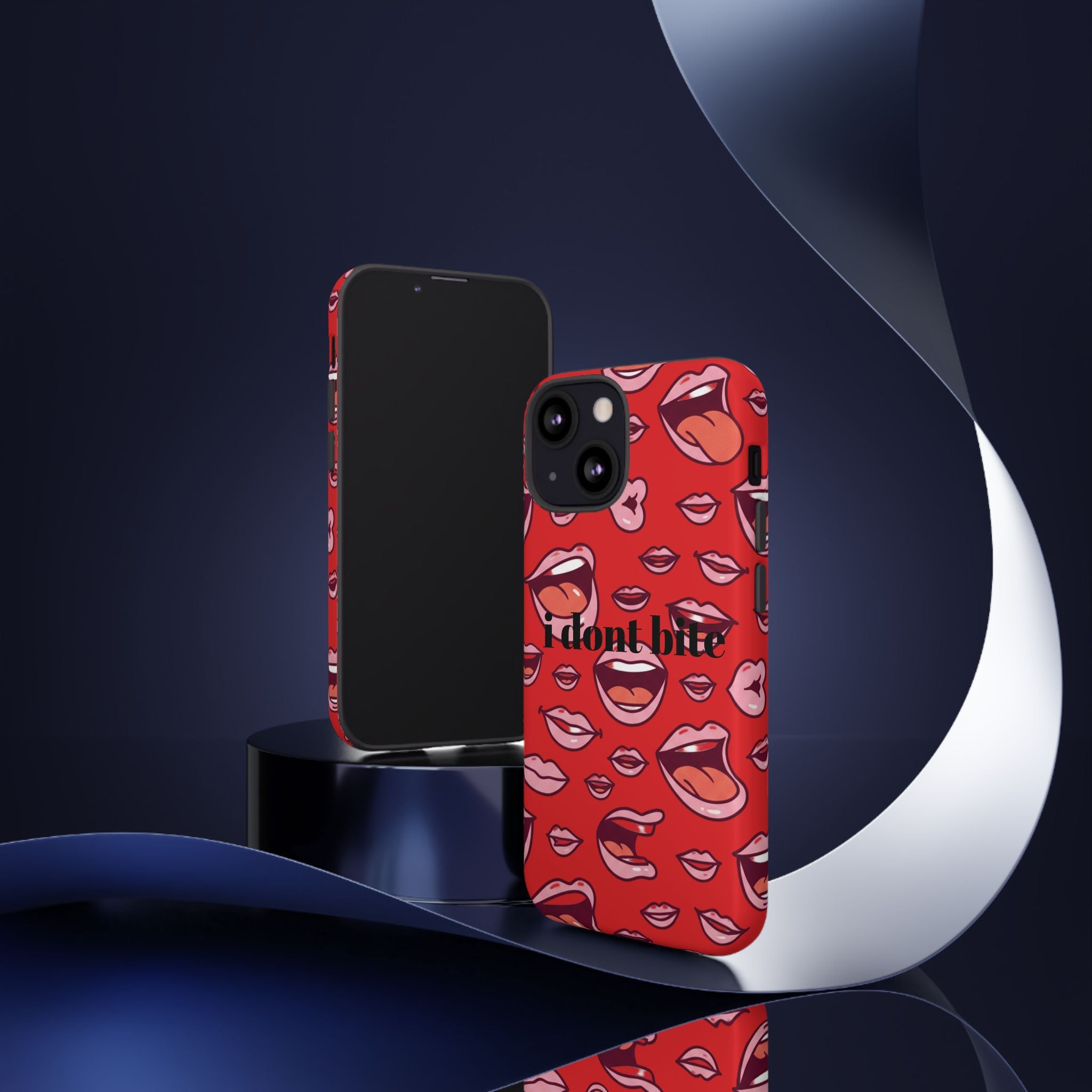 Bold Red Lips Phone Case – "I don’t bite" Graphic Tough Case