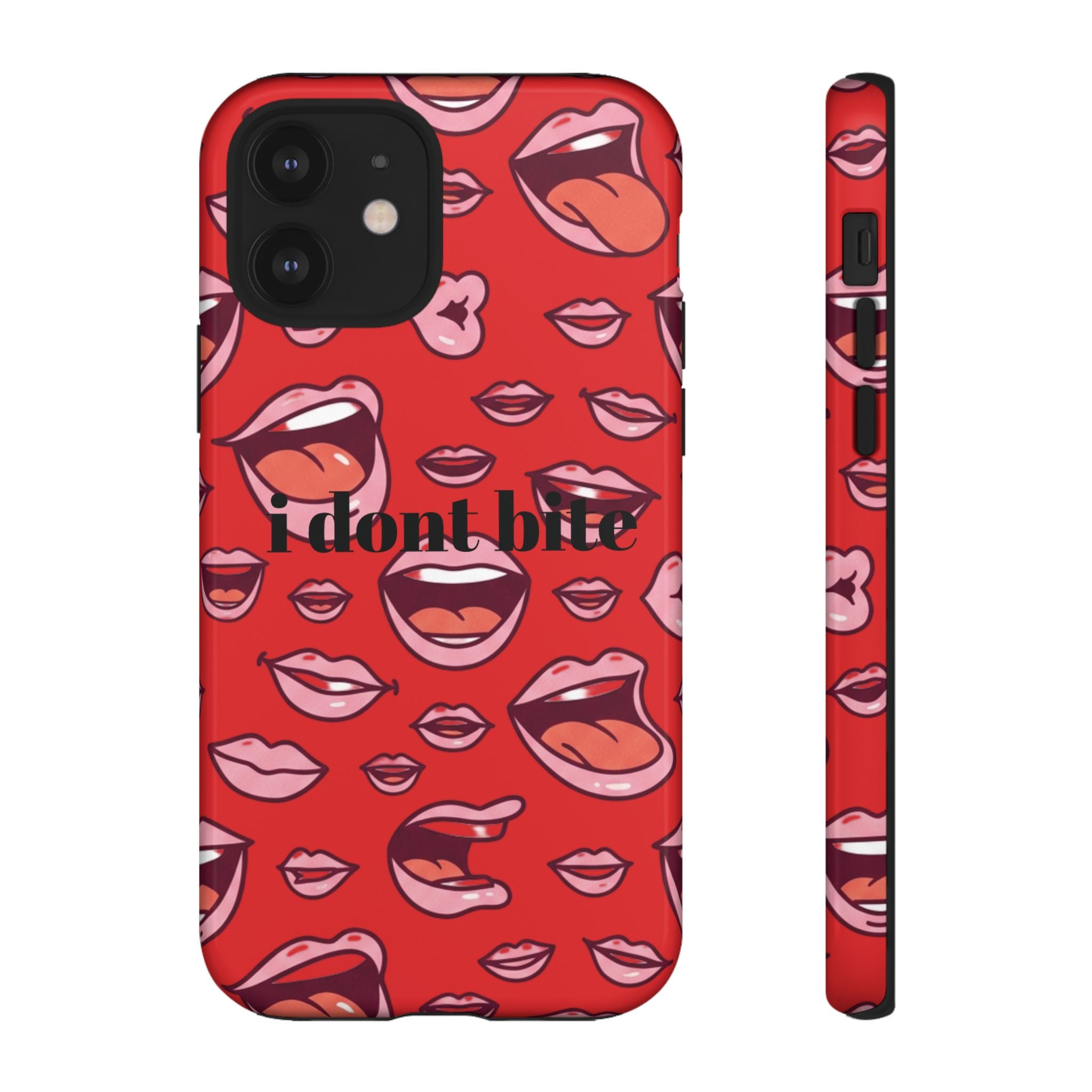 Bold Red Lips Phone Case – "I don’t bite" Graphic Tough Case