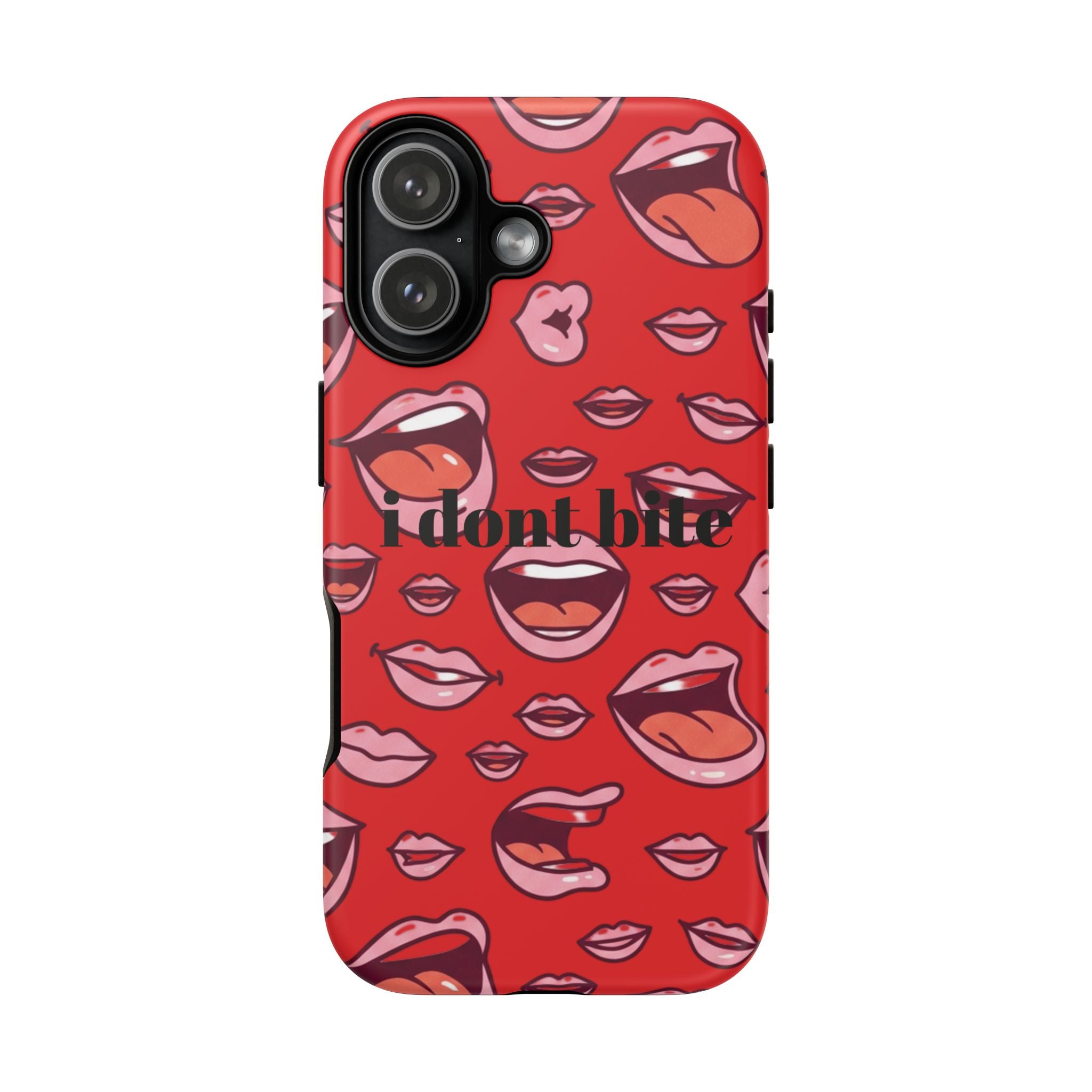 Bold Red Lips Phone Case – "I don’t bite" Graphic Tough Case
