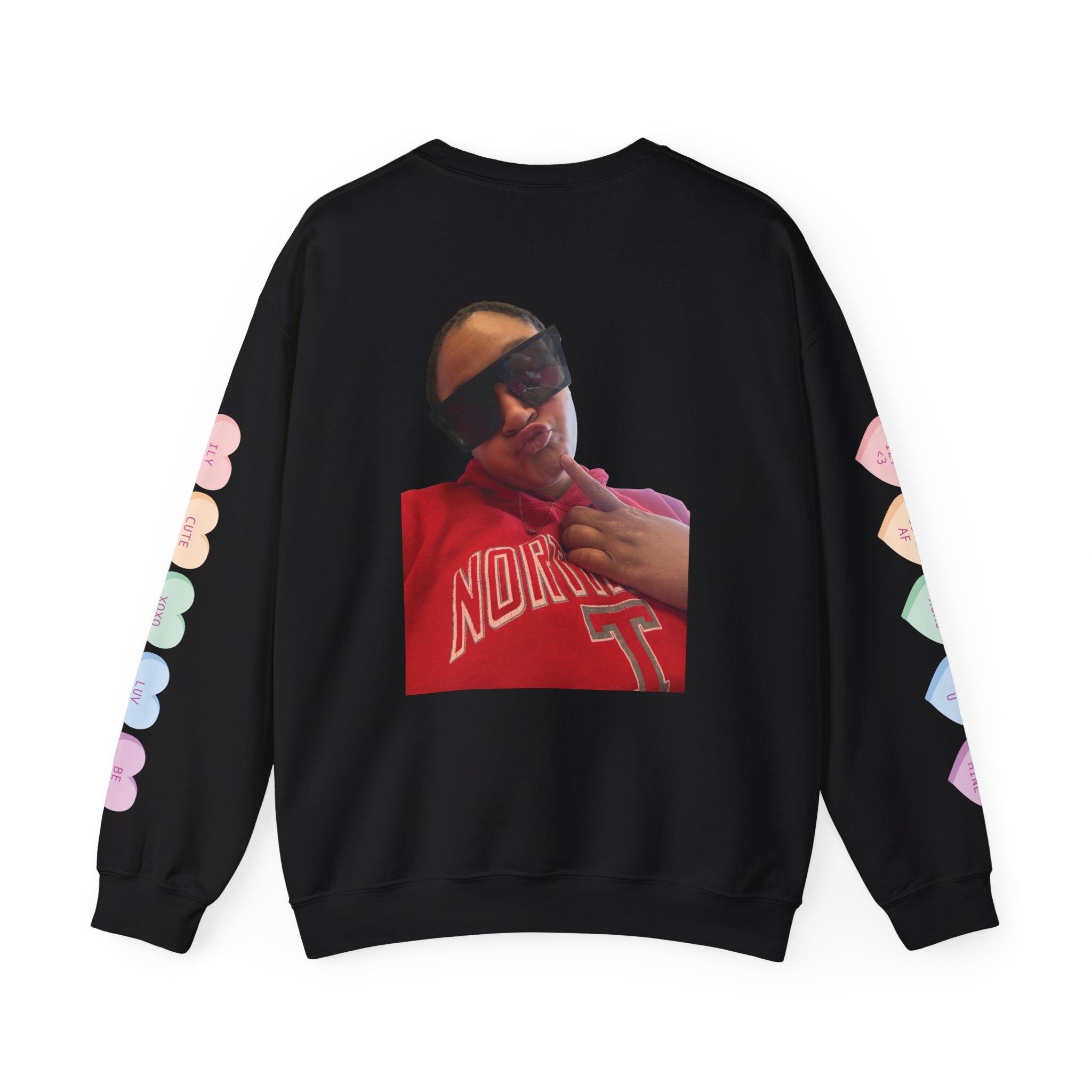 Crewneck Sweatshirt — Retro Sunglasses Pattern & Photo Back Print