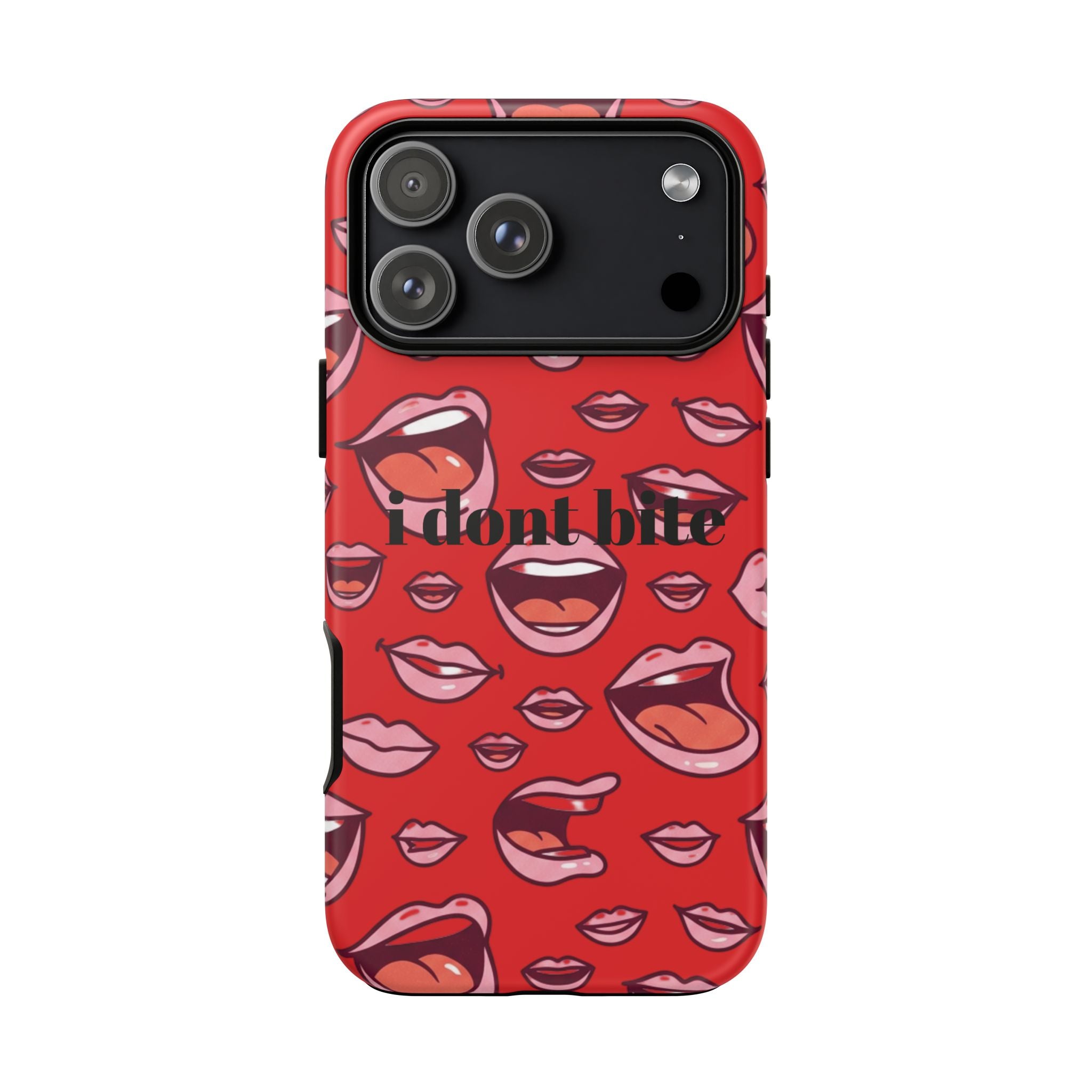 Bold Red Lips Phone Case – "I don’t bite" Graphic Tough Case