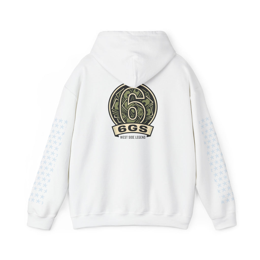 6GS Emblem hoodie-white pullover with military- Green coin logo