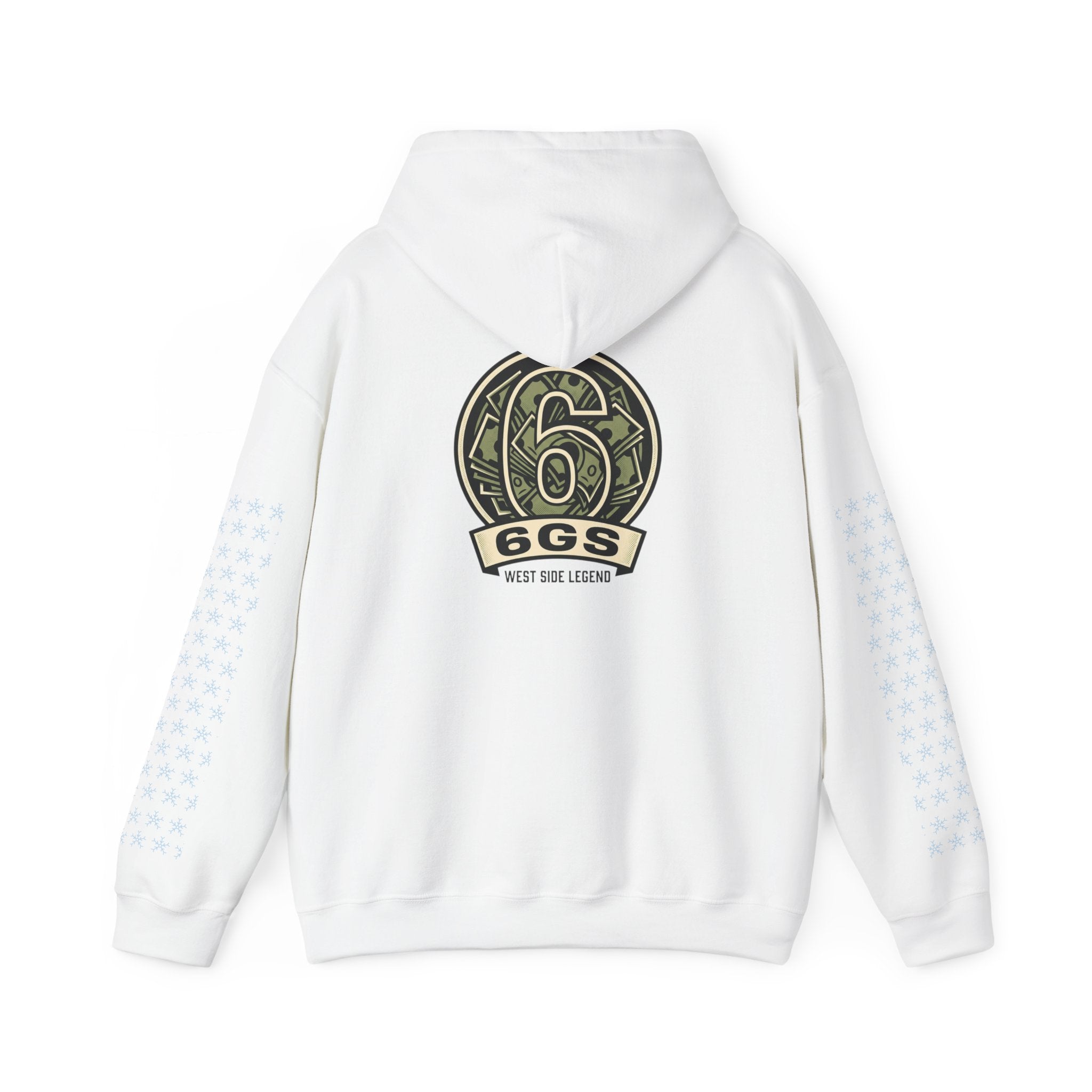 6GS Emblem hoodie-white pullover with military- Green coin logo