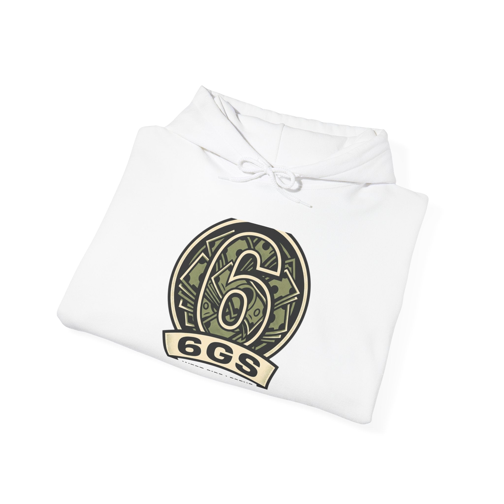 6GS Emblem hoodie-white pullover with military- Green coin logo