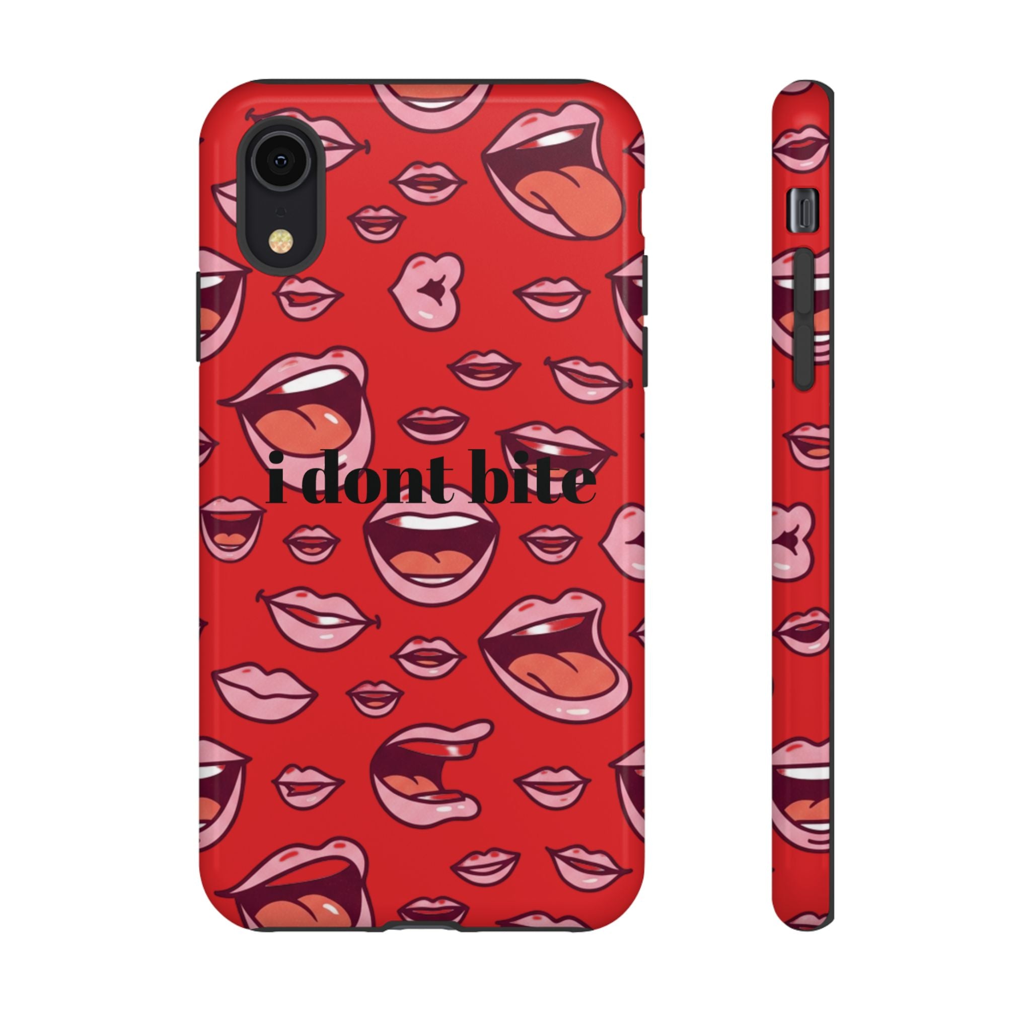 Bold Red Lips Phone Case – "I don’t bite" Graphic Tough Case