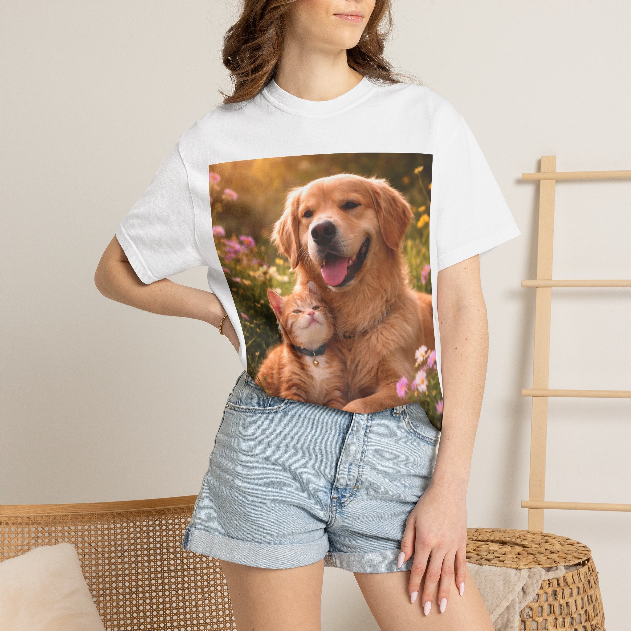 Golden Retriever and Kitten Tee — Cute Dog & Cat Friendship T-Shirt