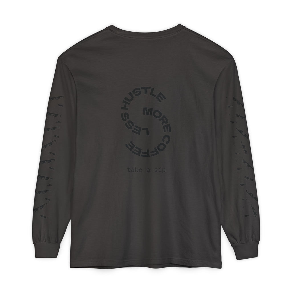 Long Sleeve T-Shirt — "When the Fit Hard But Life Isn't" Fitness Graphic (Hustle More, Less Coffee)