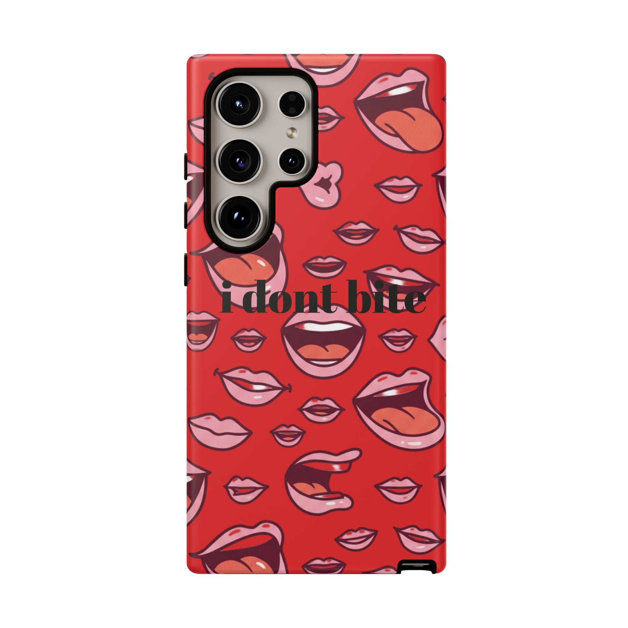 Bold Red Lips Phone Case – "I don’t bite" Graphic Tough Case