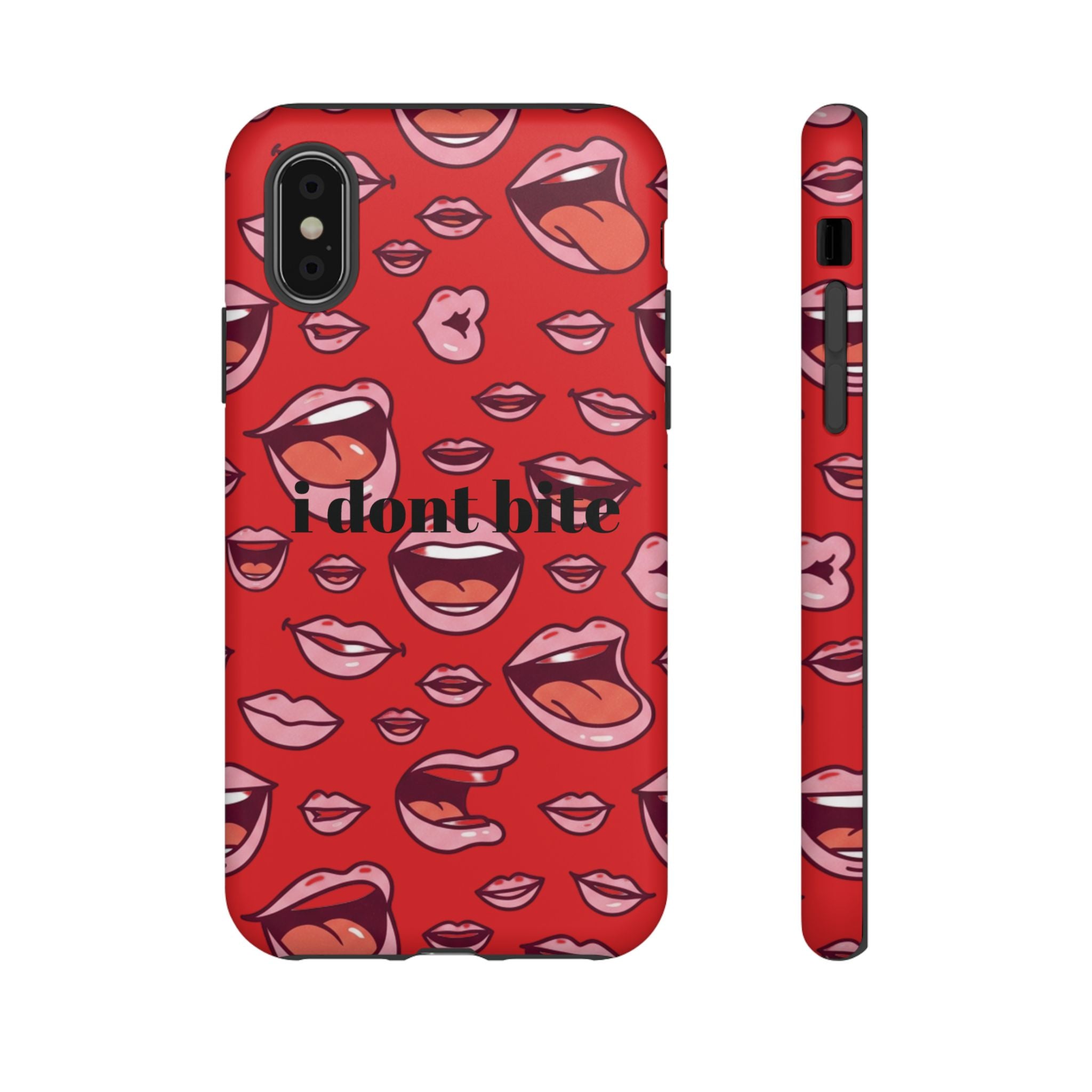 Bold Red Lips Phone Case – "I don’t bite" Graphic Tough Case