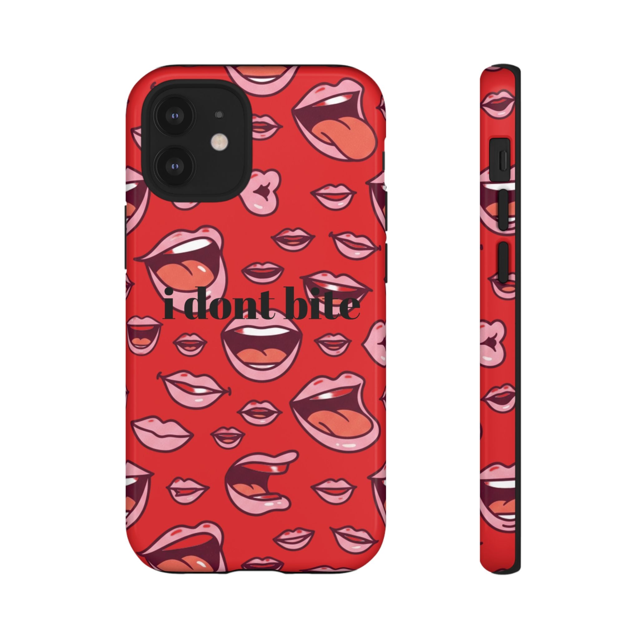 Bold Red Lips Phone Case – "I don’t bite" Graphic Tough Case