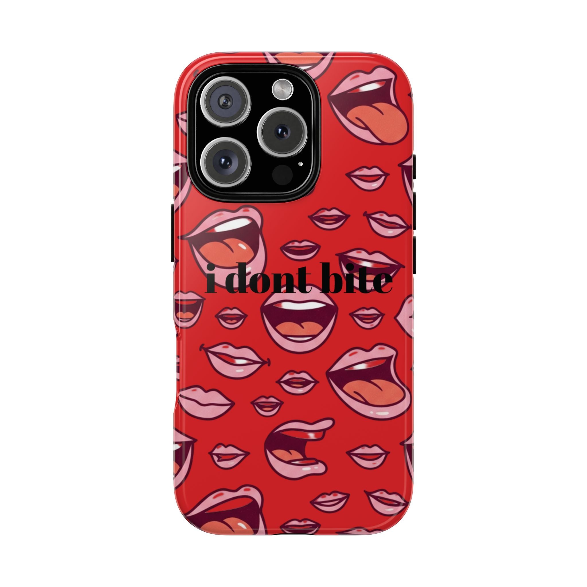 Bold Red Lips Phone Case – "I don’t bite" Graphic Tough Case