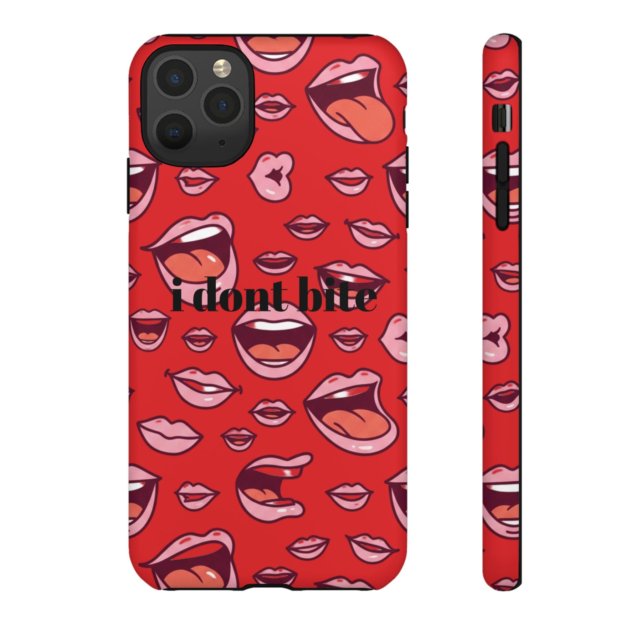 Bold Red Lips Phone Case – "I don’t bite" Graphic Tough Case