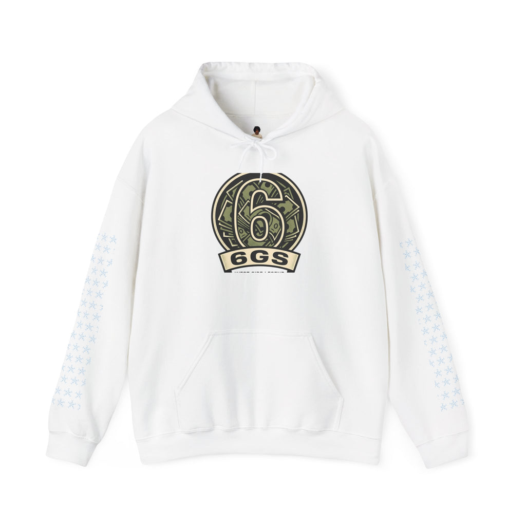 6GS Emblem hoodie-white pullover with military- Green coin logo