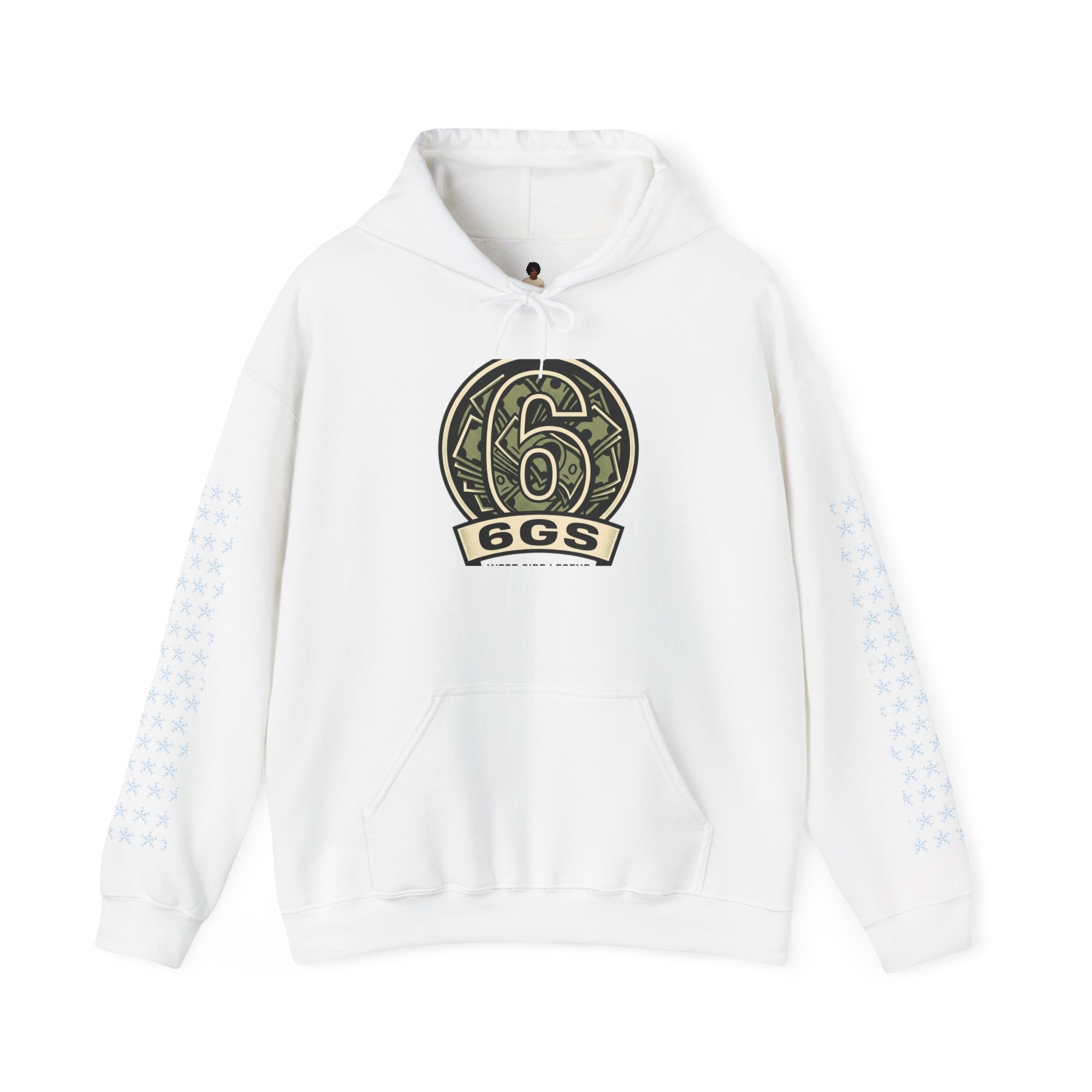 6GS Emblem hoodie-white pullover with military- Green coin logo