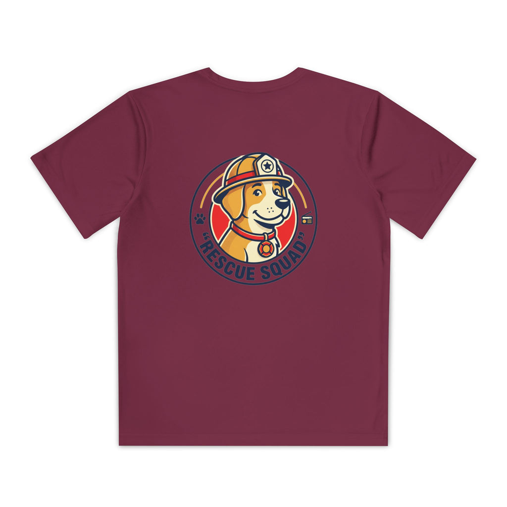 Rescue Squad Youth Tee — "Happy Home" Puppy Firefighter Kids Shirt
