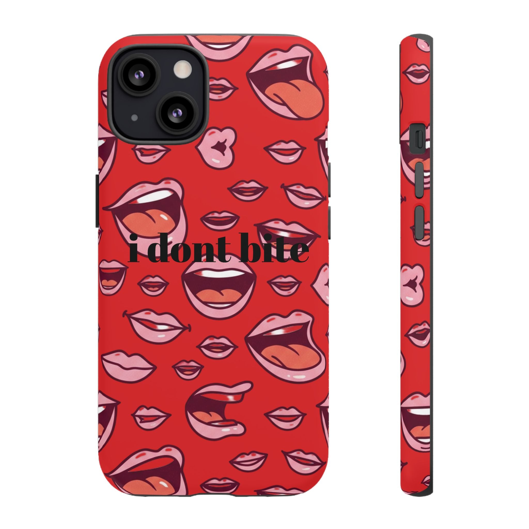Bold Red Lips Phone Case – "I don’t bite" Graphic Tough Case
