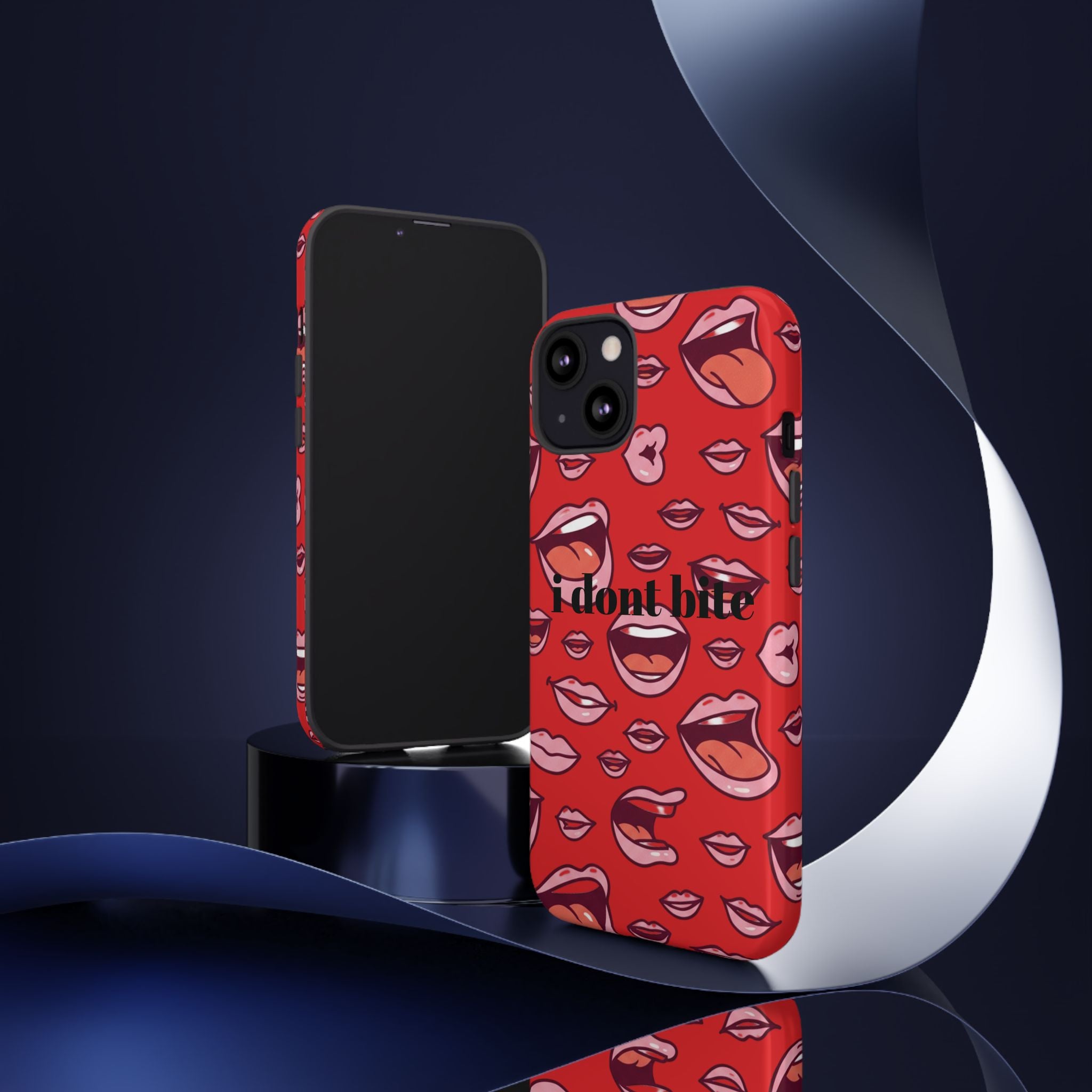 Bold Red Lips Phone Case – "I don’t bite" Graphic Tough Case