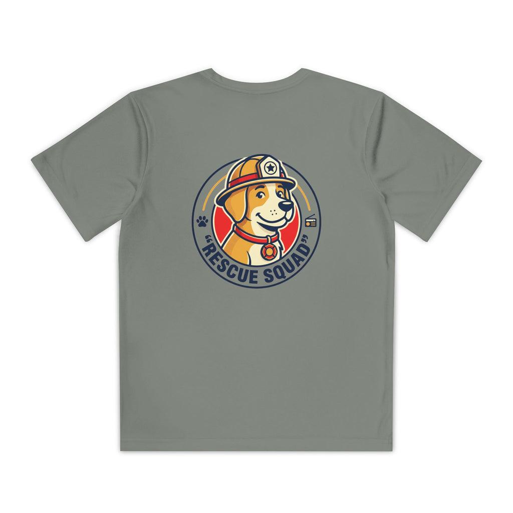 Rescue Squad Youth Tee — "Happy Home" Puppy Firefighter Kids Shirt