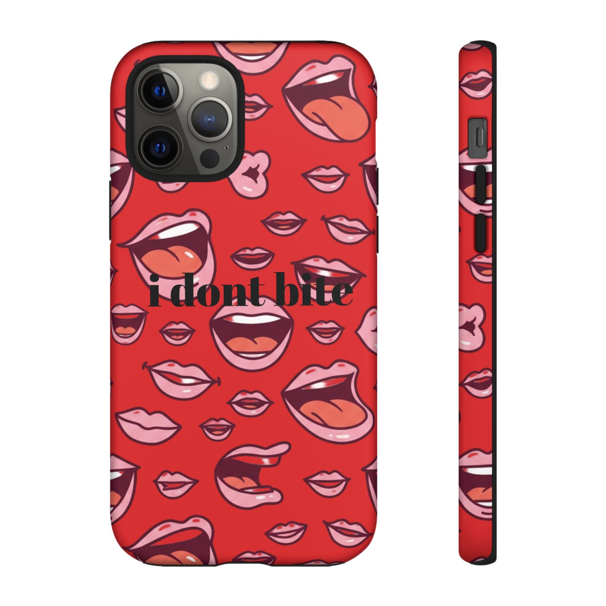 Bold Red Lips Phone Case – "I don’t bite" Graphic Tough Case