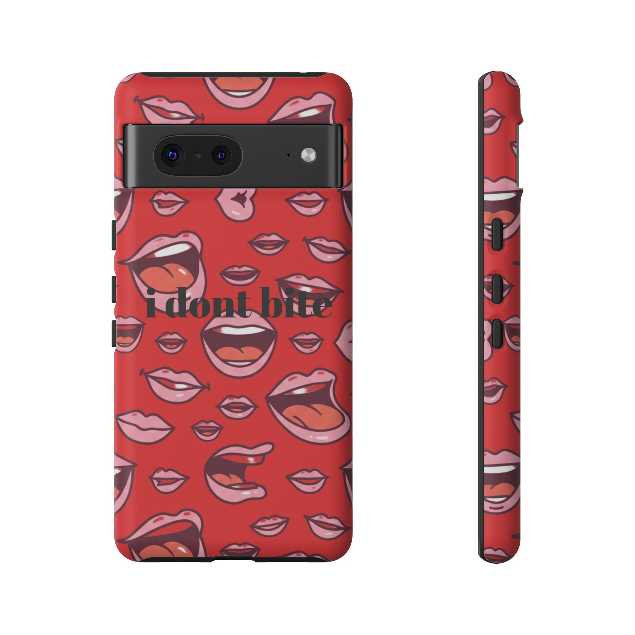 Bold Red Lips Phone Case – "I don’t bite" Graphic Tough Case