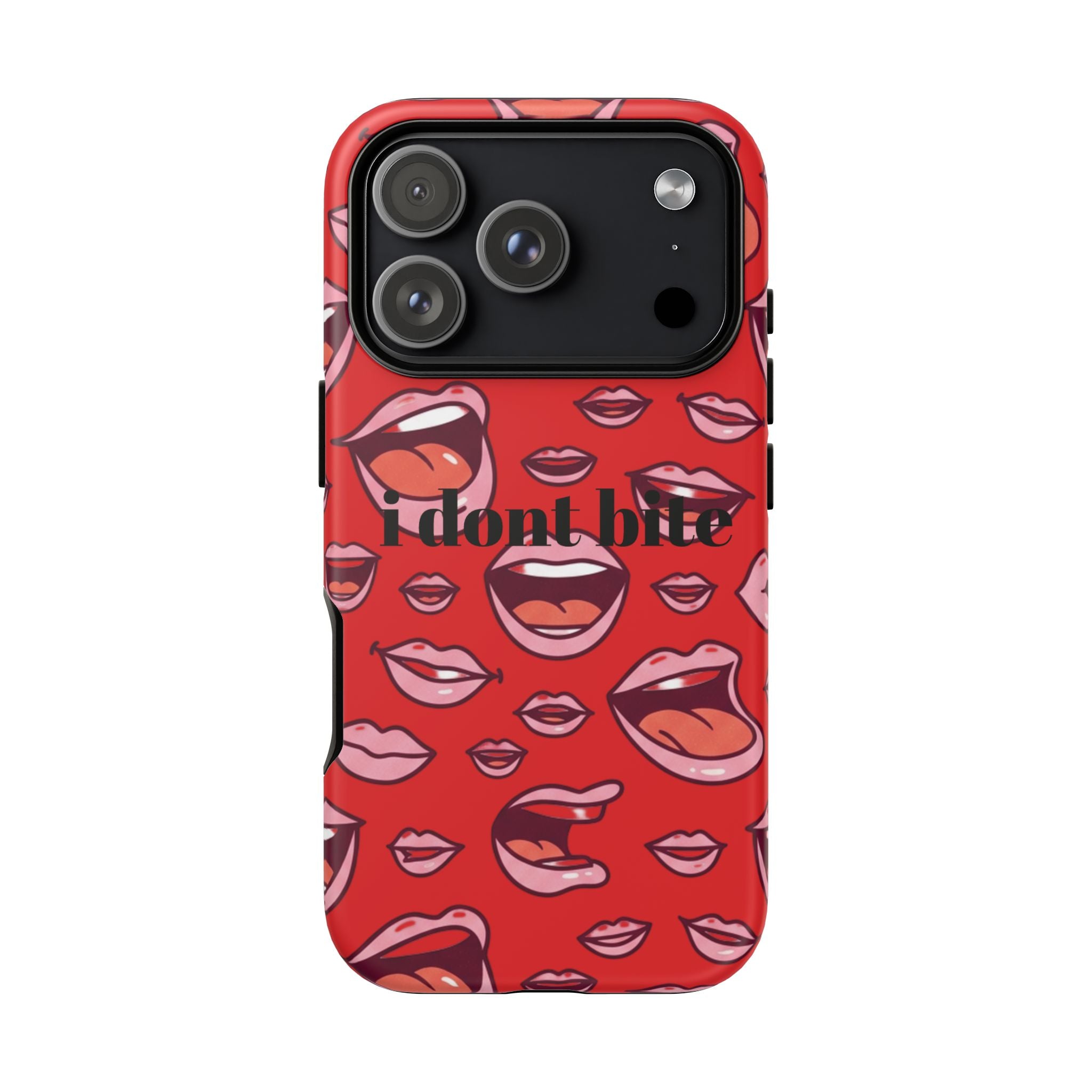 Bold Red Lips Phone Case – "I don’t bite" Graphic Tough Case