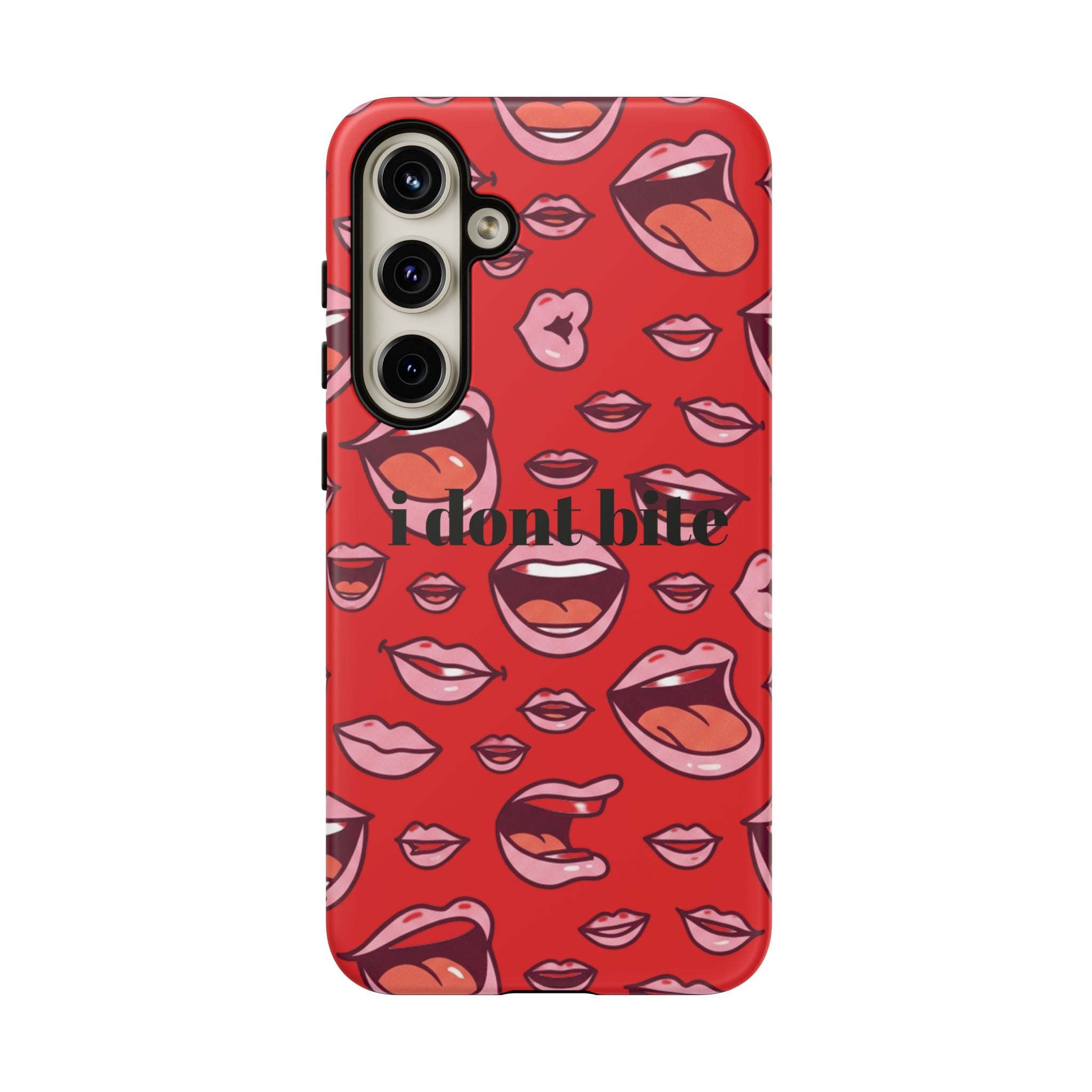 Bold Red Lips Phone Case – "I don’t bite" Graphic Tough Case