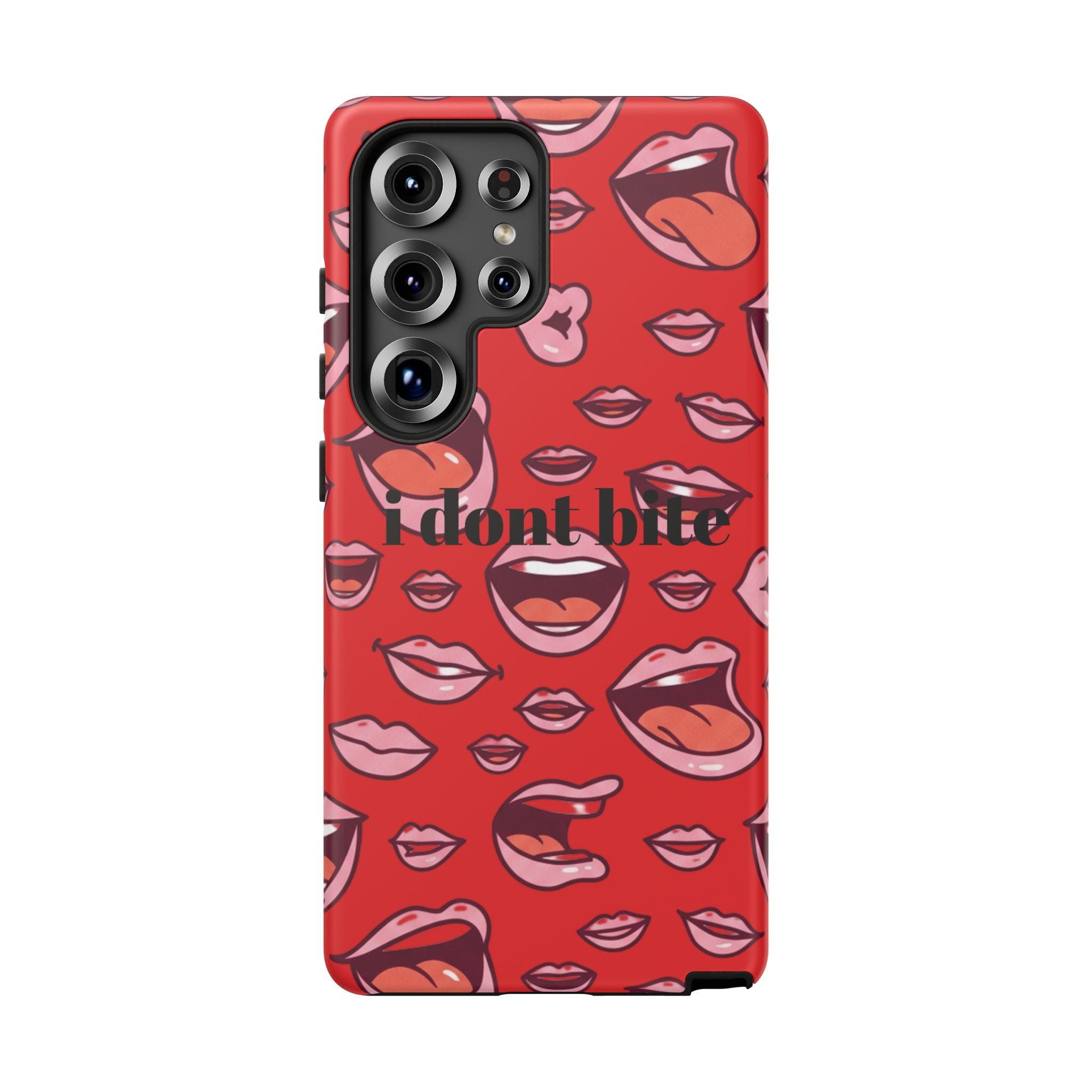 Bold Red Lips Phone Case – "I don’t bite" Graphic Tough Case