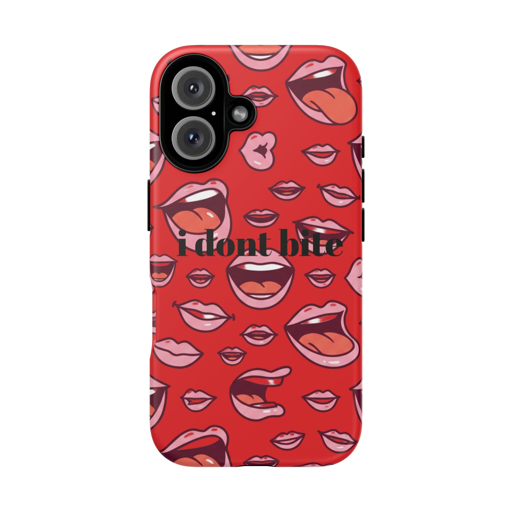 Bold Red Lips Phone Case – "I don’t bite" Graphic Tough Case