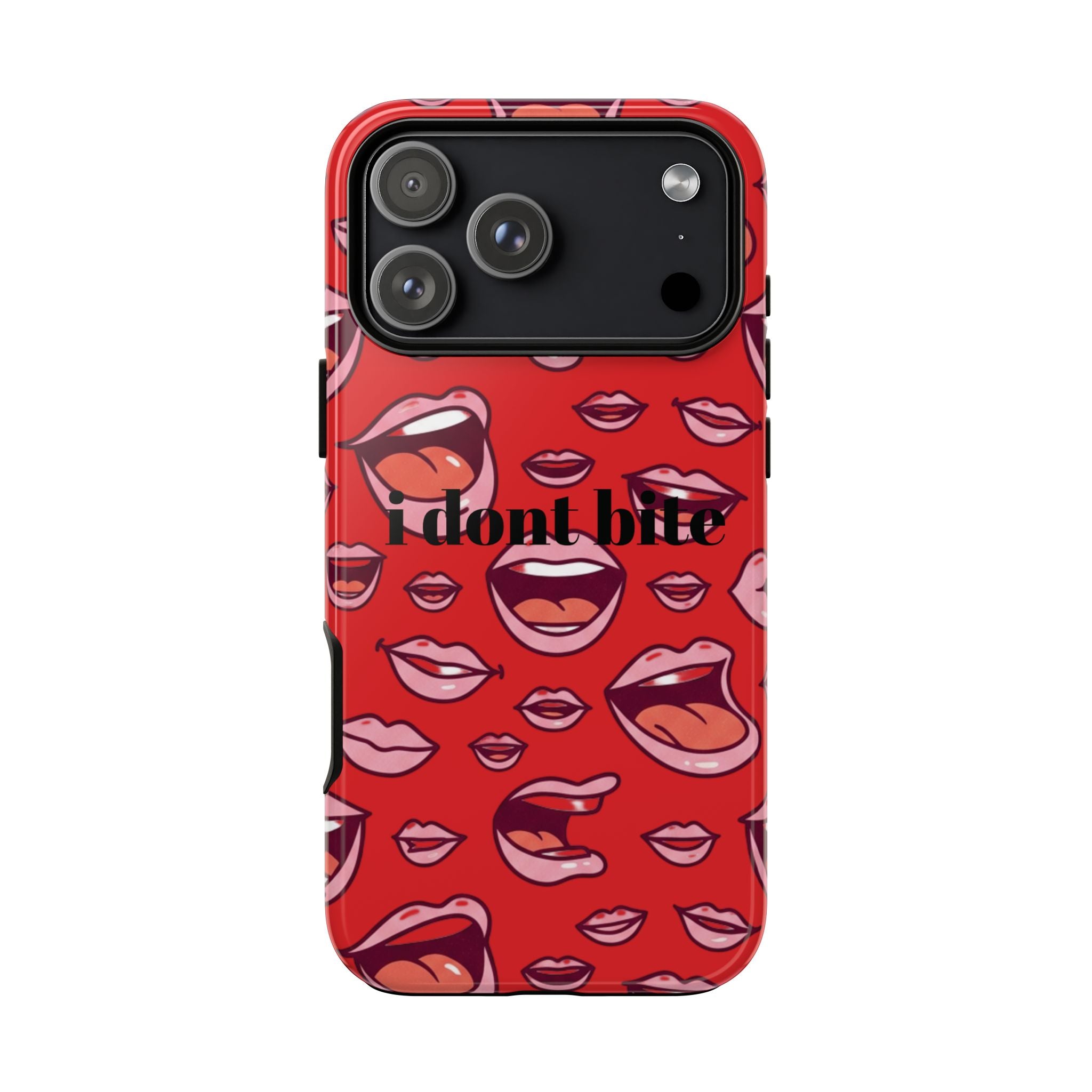 Bold Red Lips Phone Case – "I don’t bite" Graphic Tough Case