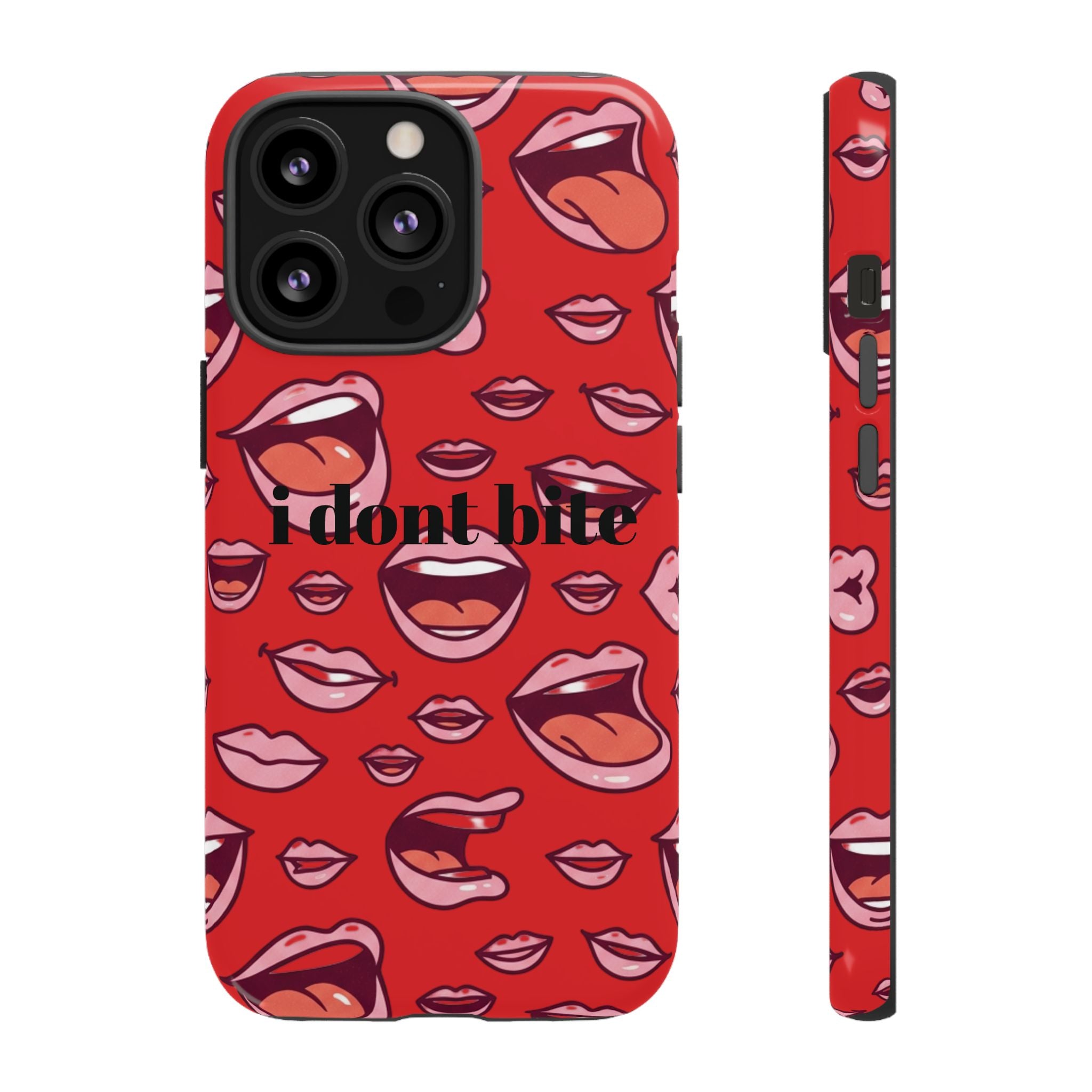Bold Red Lips Phone Case – "I don’t bite" Graphic Tough Case