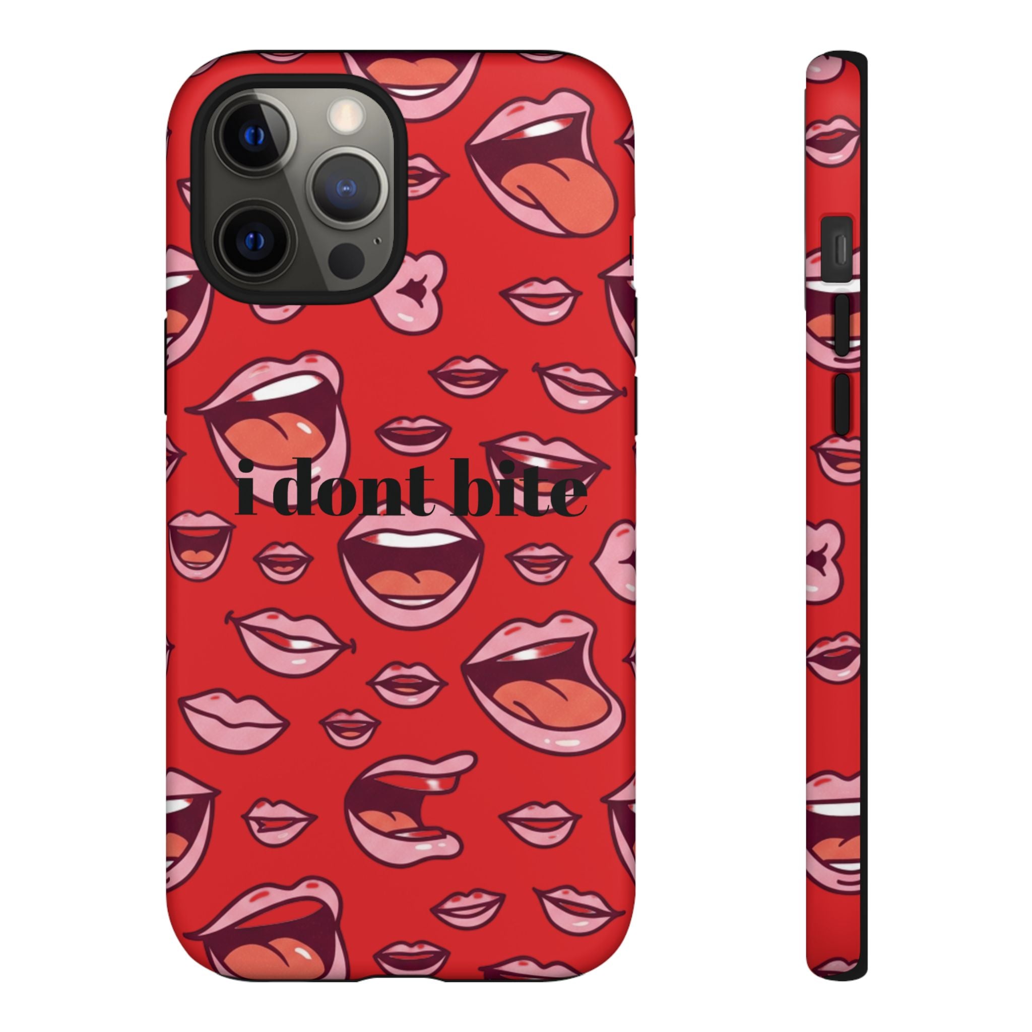 Bold Red Lips Phone Case – "I don’t bite" Graphic Tough Case