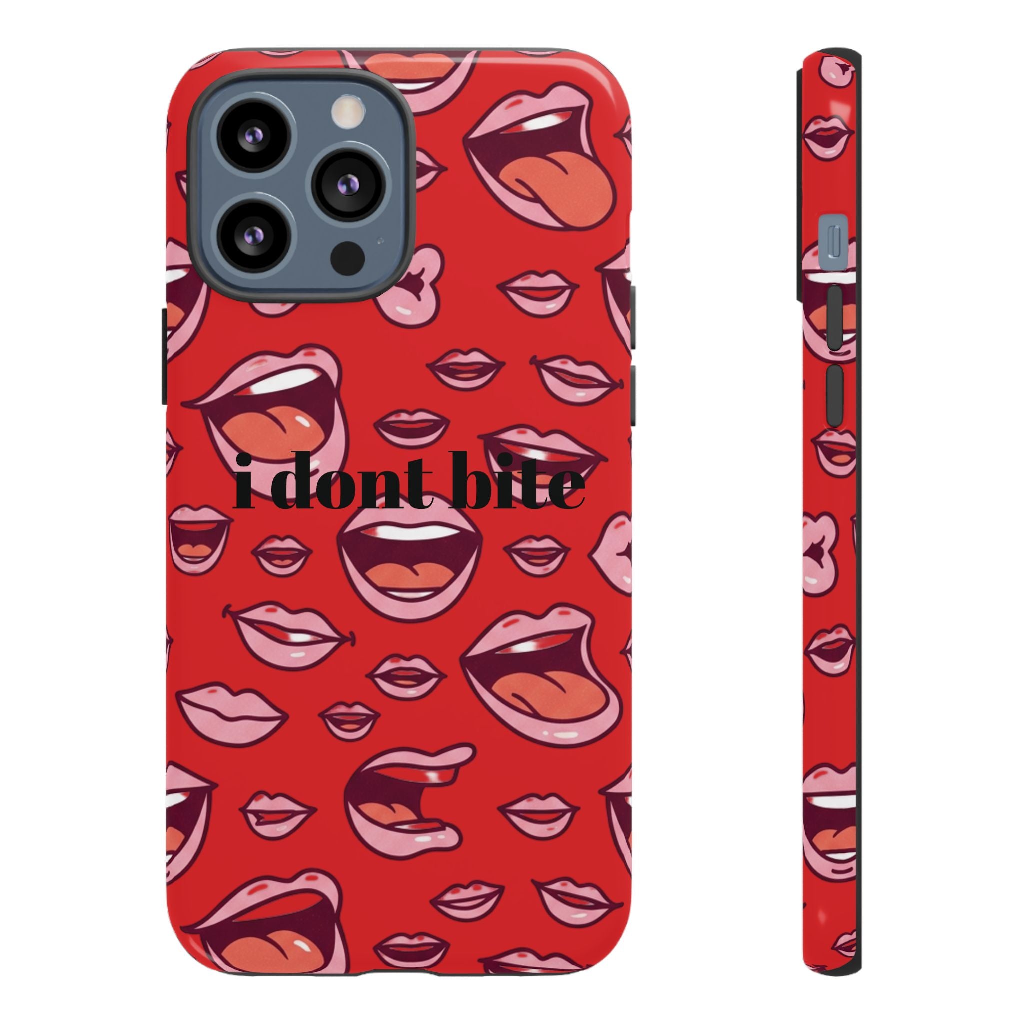 Bold Red Lips Phone Case – "I don’t bite" Graphic Tough Case