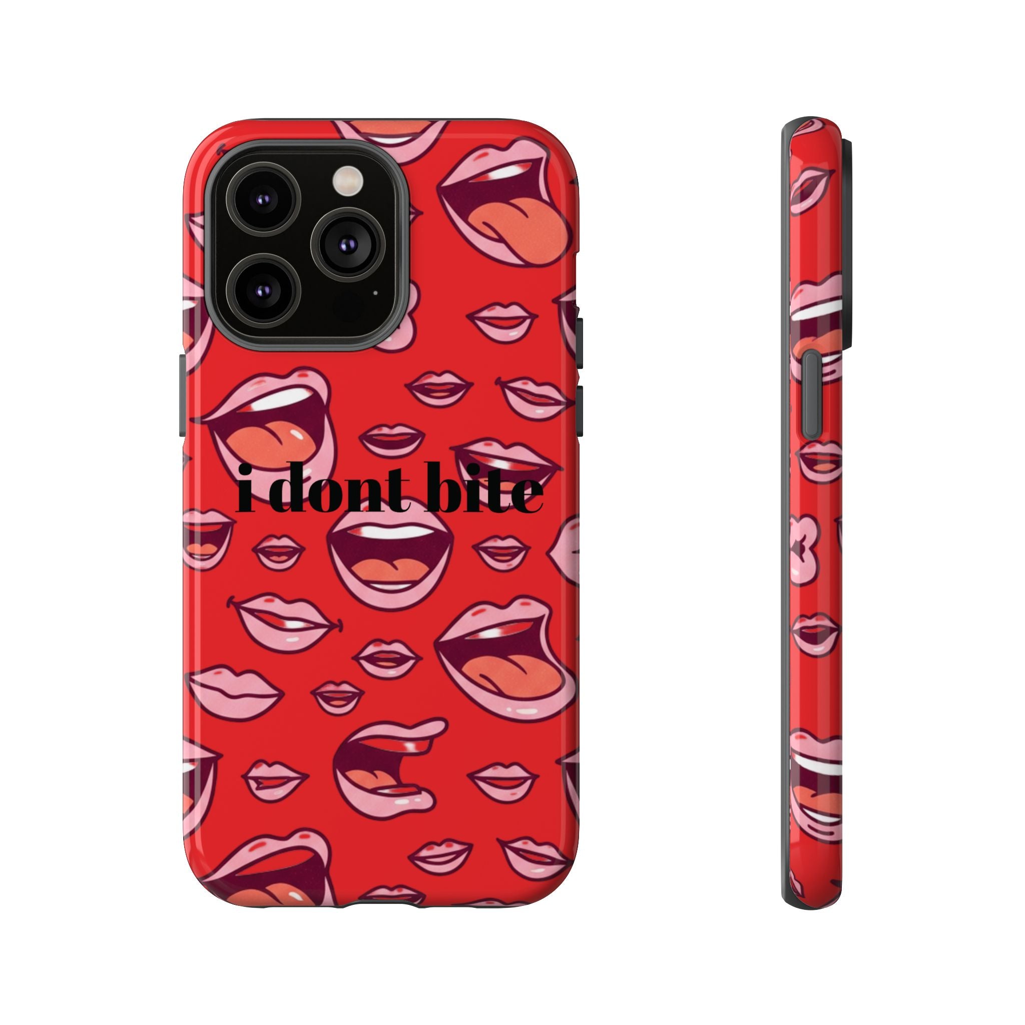Bold Red Lips Phone Case – "I don’t bite" Graphic Tough Case