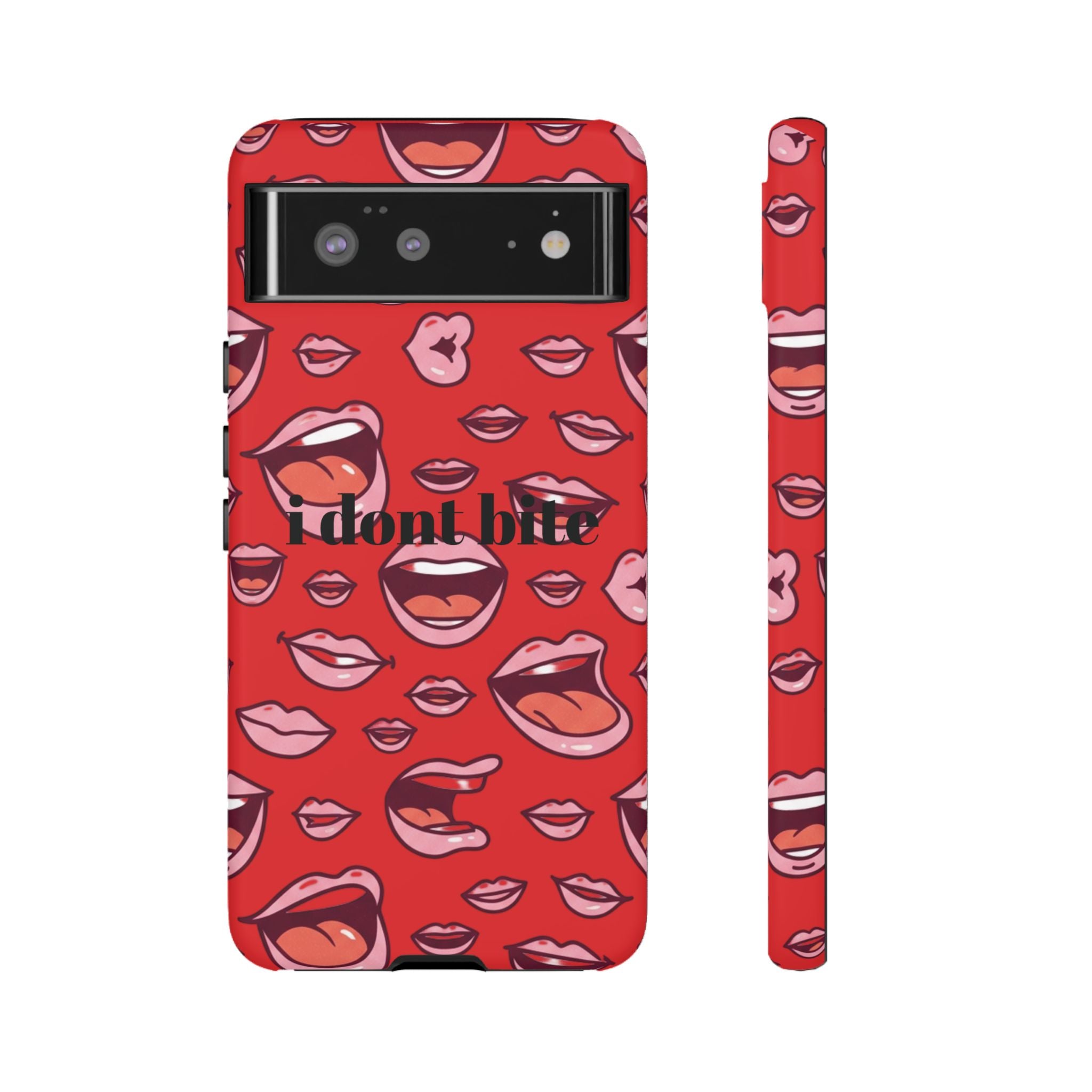Bold Red Lips Phone Case – "I don’t bite" Graphic Tough Case