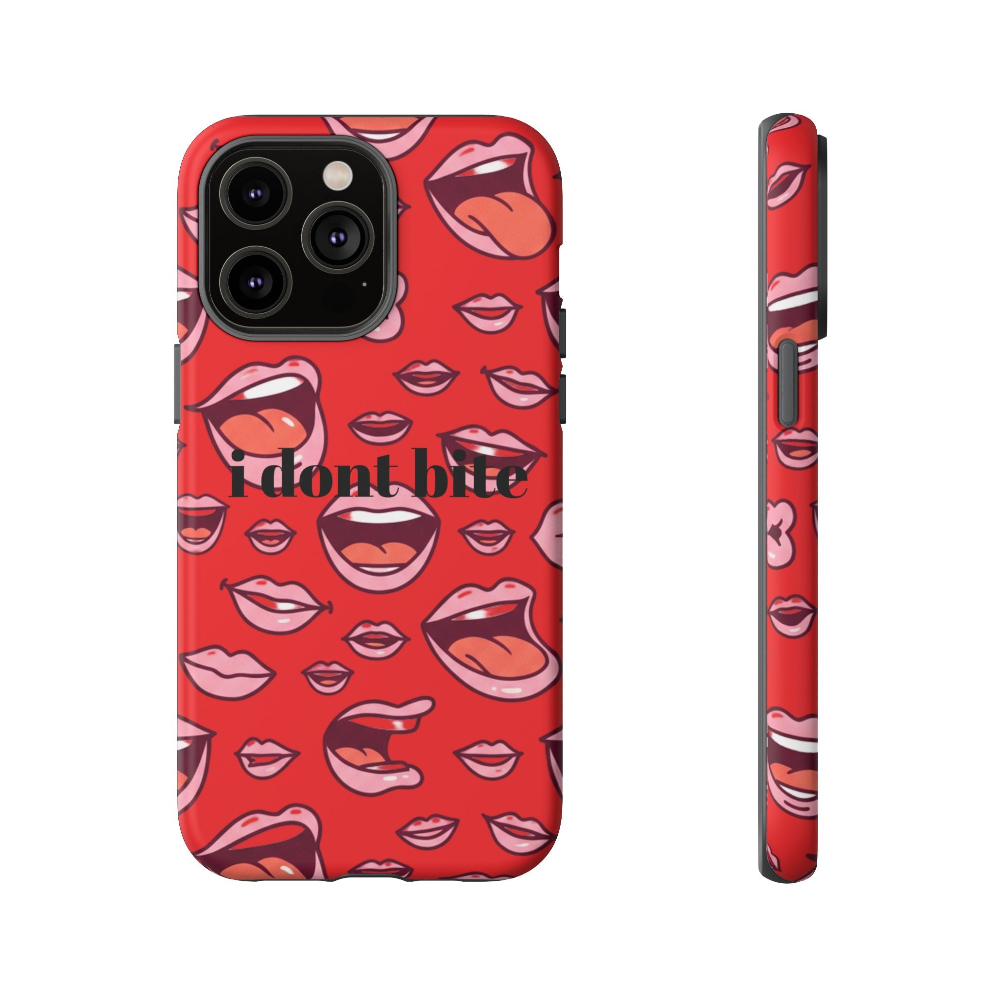 Bold Red Lips Phone Case – "I don’t bite" Graphic Tough Case