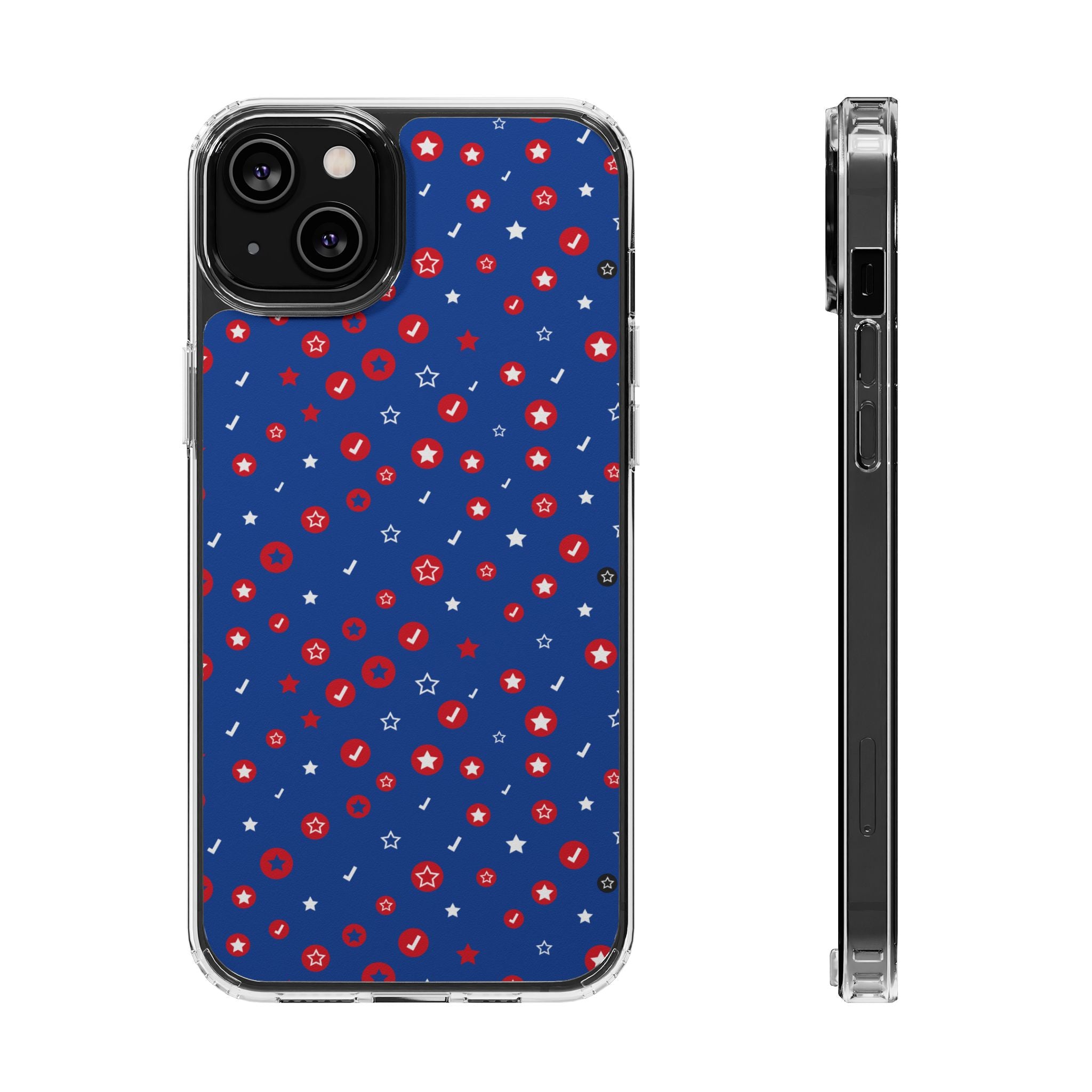 Clear Magnetic Phone Case — Navy Confetti Stars & Dots Impact-Resistant