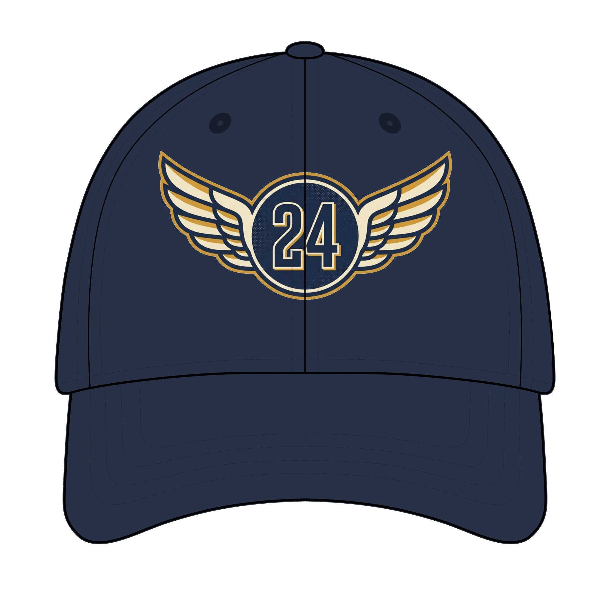 Winged Number 24 Baseball Cap — Embroidered Team Logo Hat