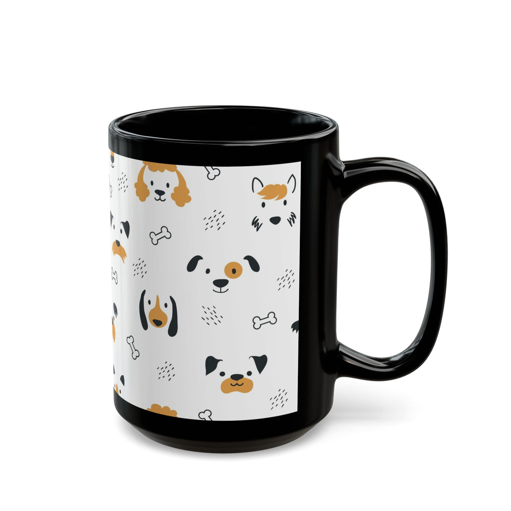 Dog Friends Ceramic Black Mug — Cute Paw Print Pattern, 11oz & 15oz