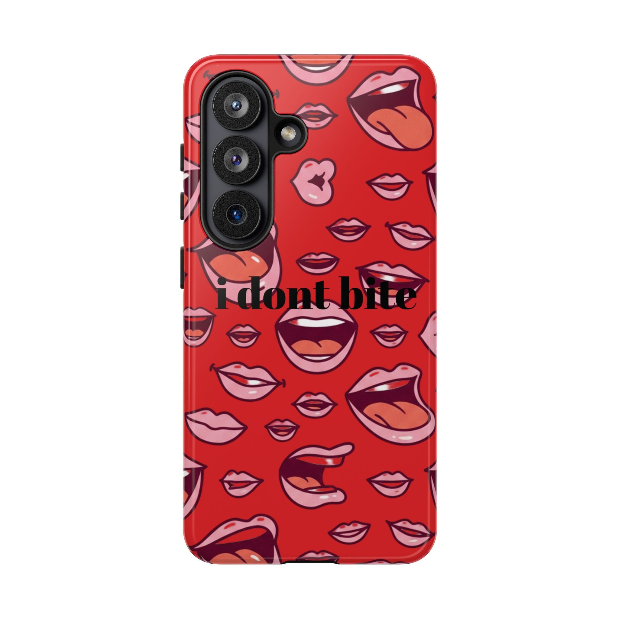 Bold Red Lips Phone Case – "I don’t bite" Graphic Tough Case