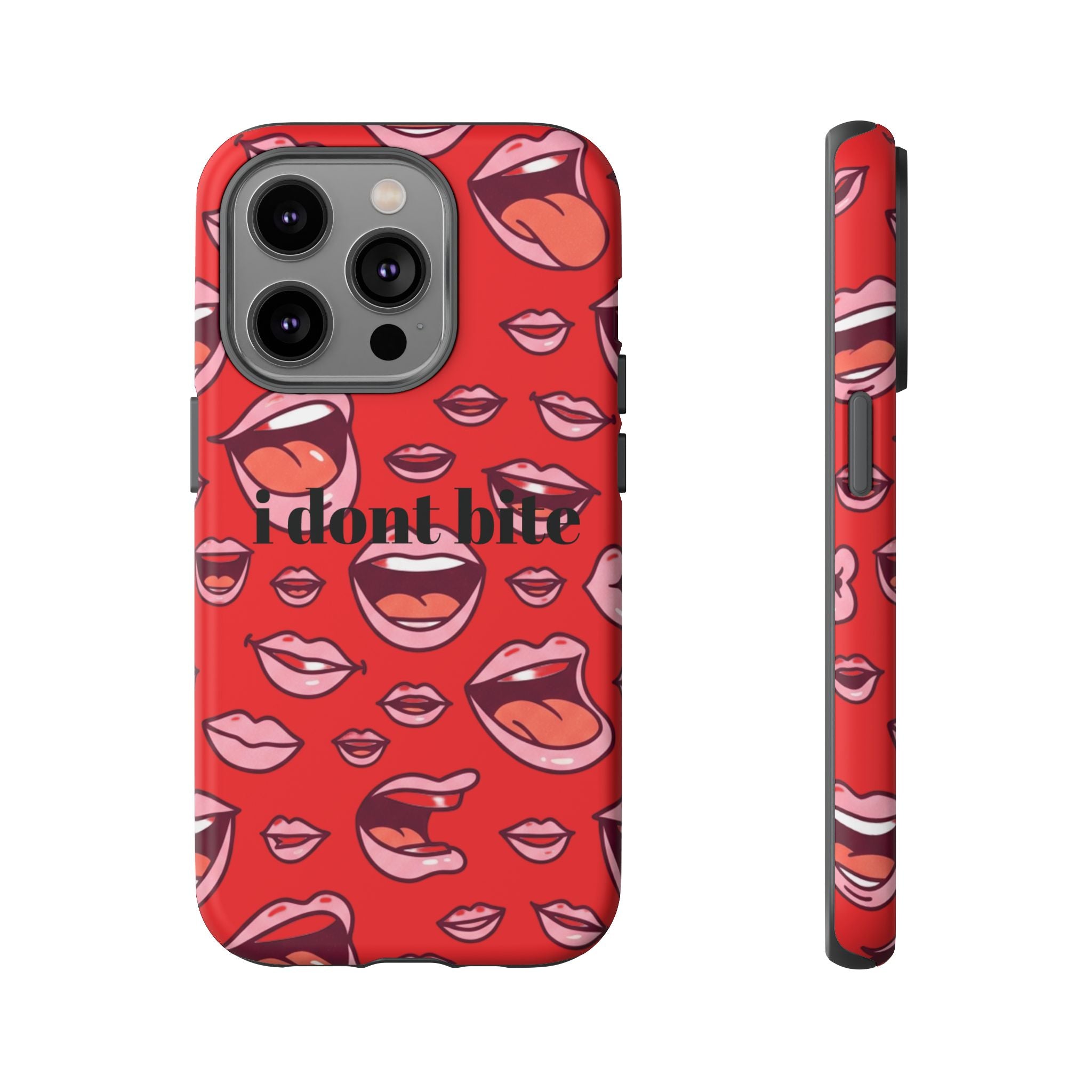 Bold Red Lips Phone Case – "I don’t bite" Graphic Tough Case