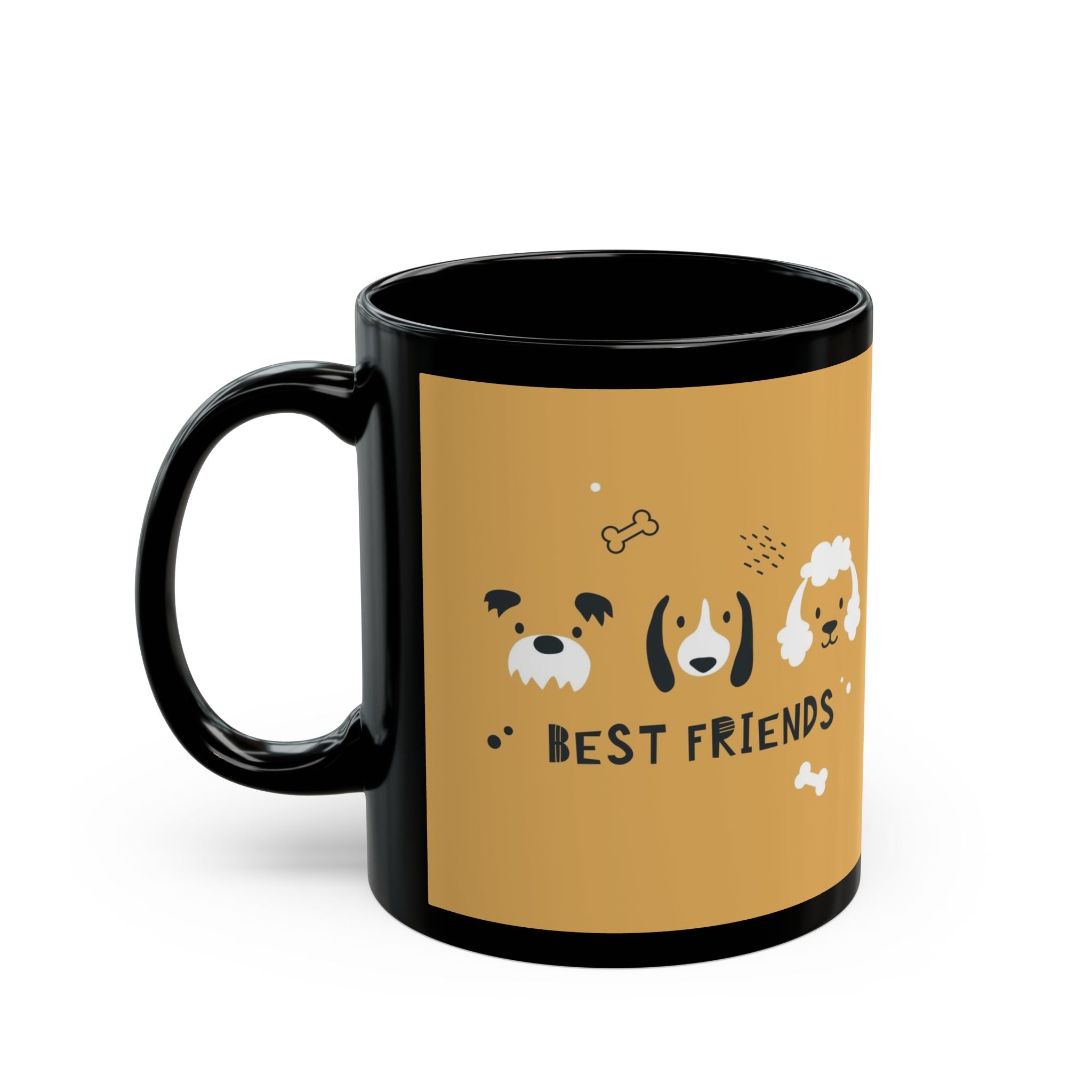 Dog Friends Ceramic Black Mug — Cute Paw Print Pattern, 11oz & 15oz