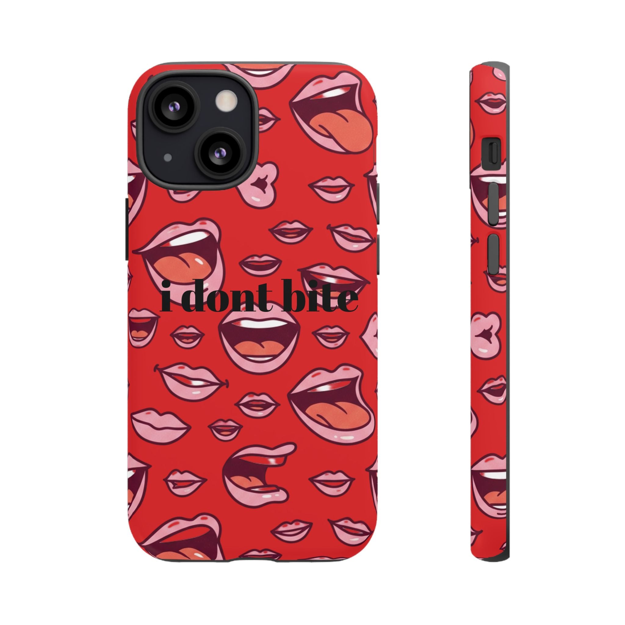 Bold Red Lips Phone Case – "I don’t bite" Graphic Tough Case