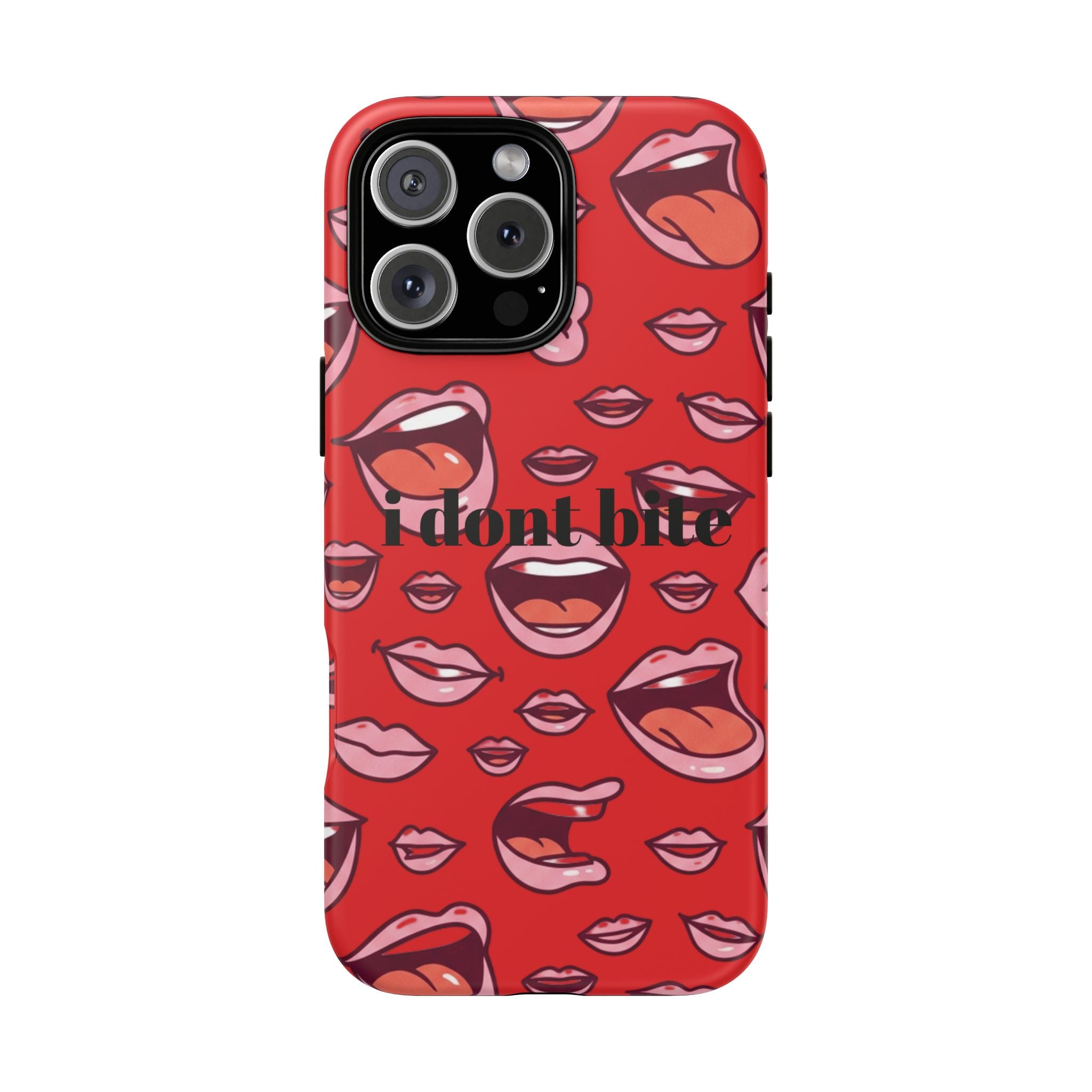 Bold Red Lips Phone Case – "I don’t bite" Graphic Tough Case
