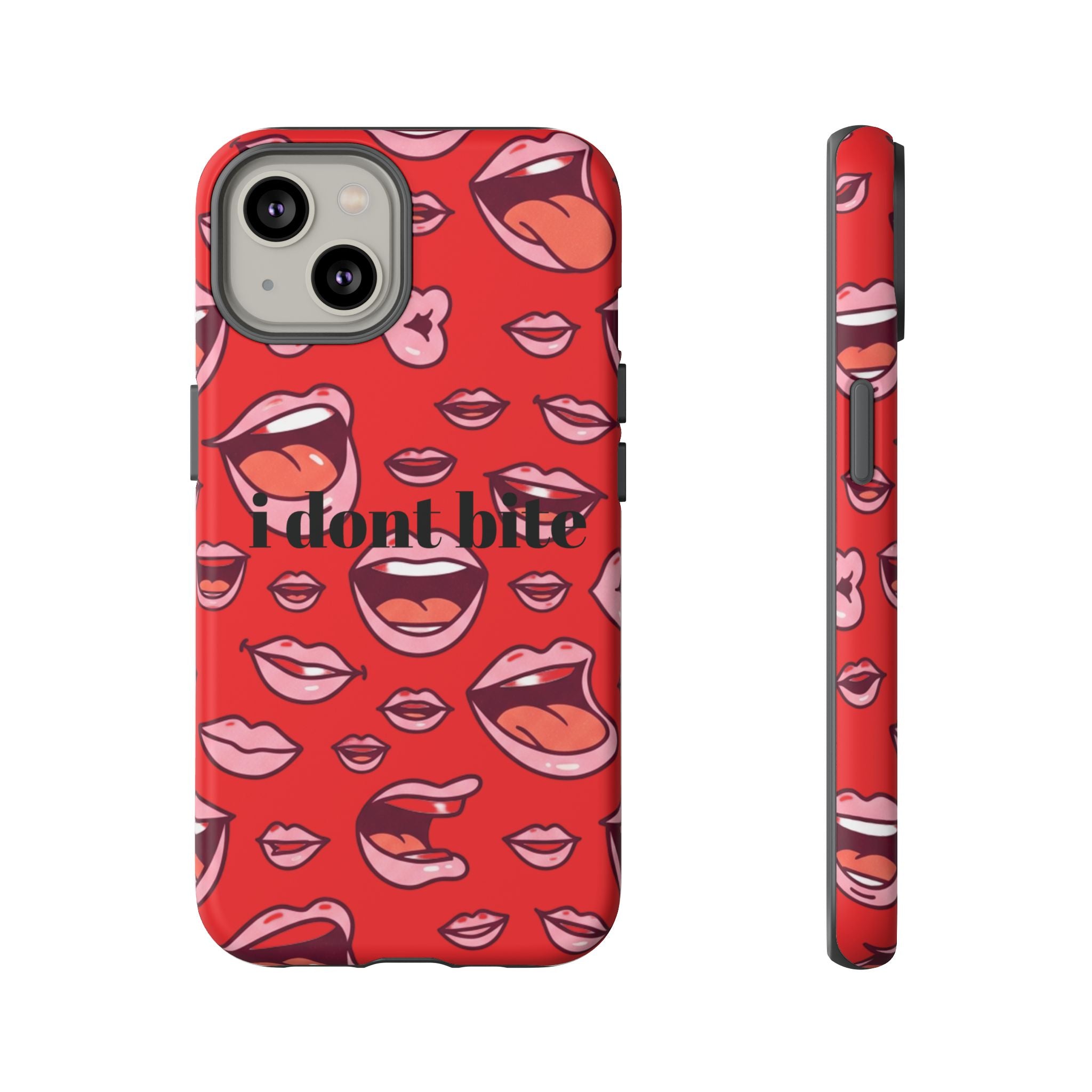 Bold Red Lips Phone Case – "I don’t bite" Graphic Tough Case