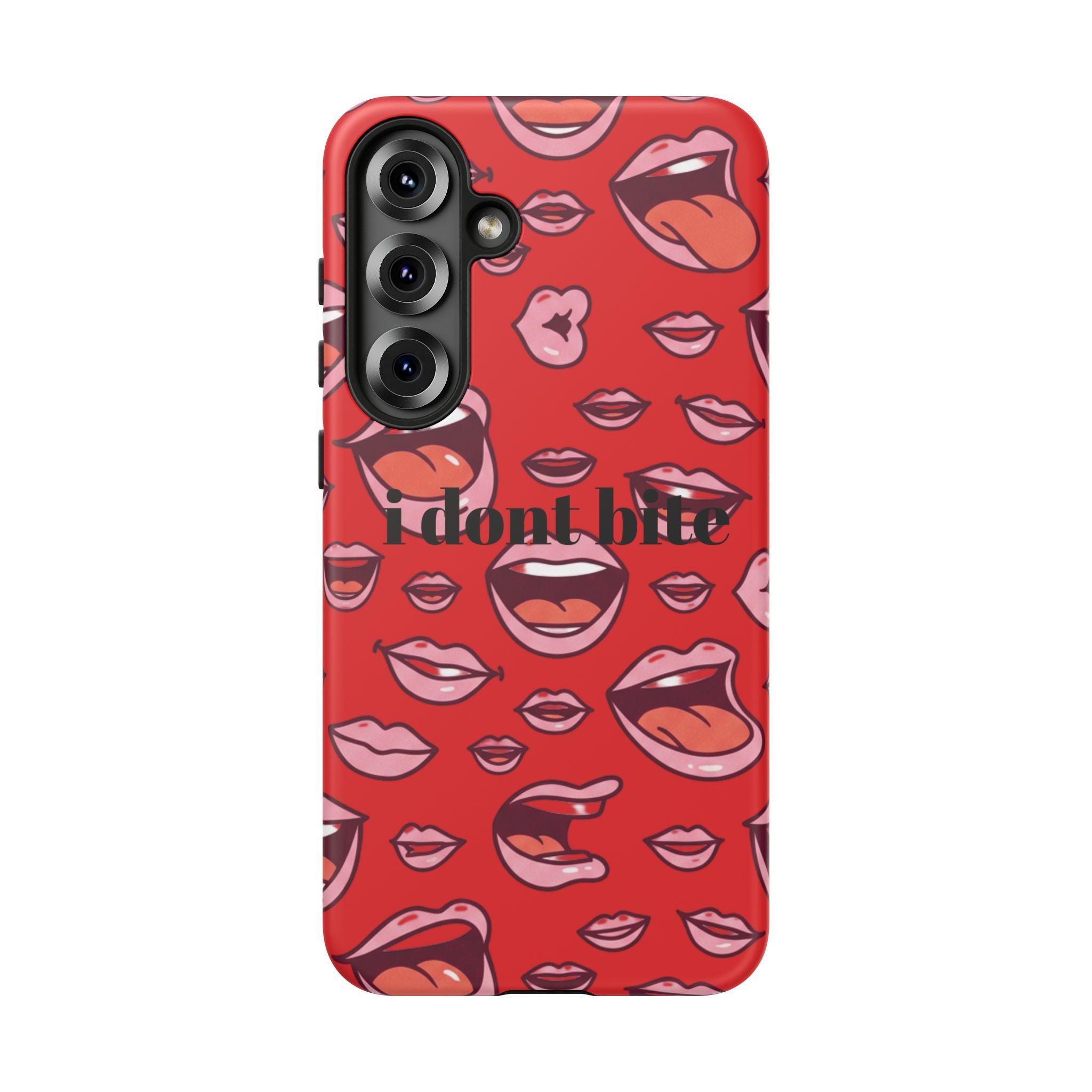 Bold Red Lips Phone Case – "I don’t bite" Graphic Tough Case