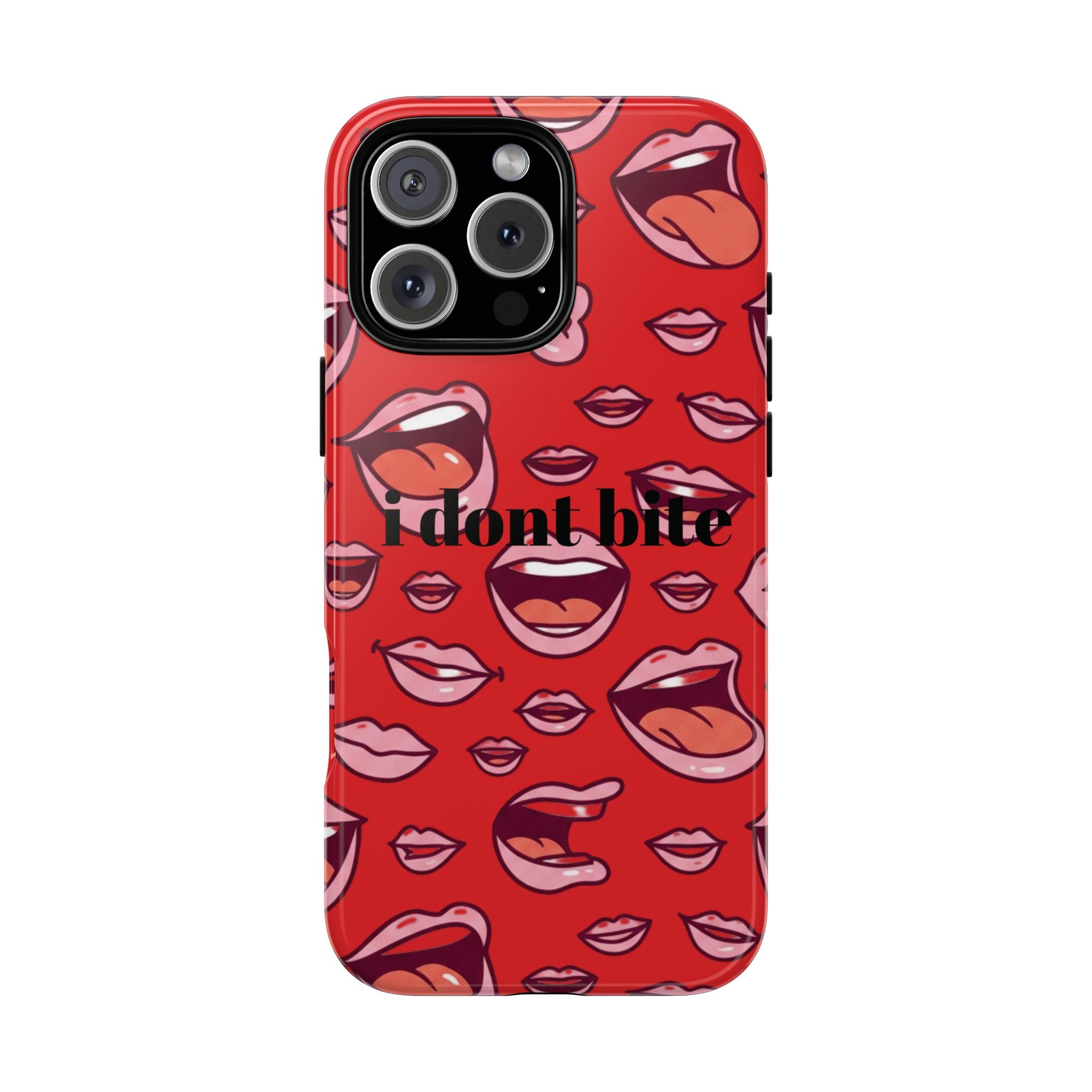 Bold Red Lips Phone Case – "I don’t bite" Graphic Tough Case